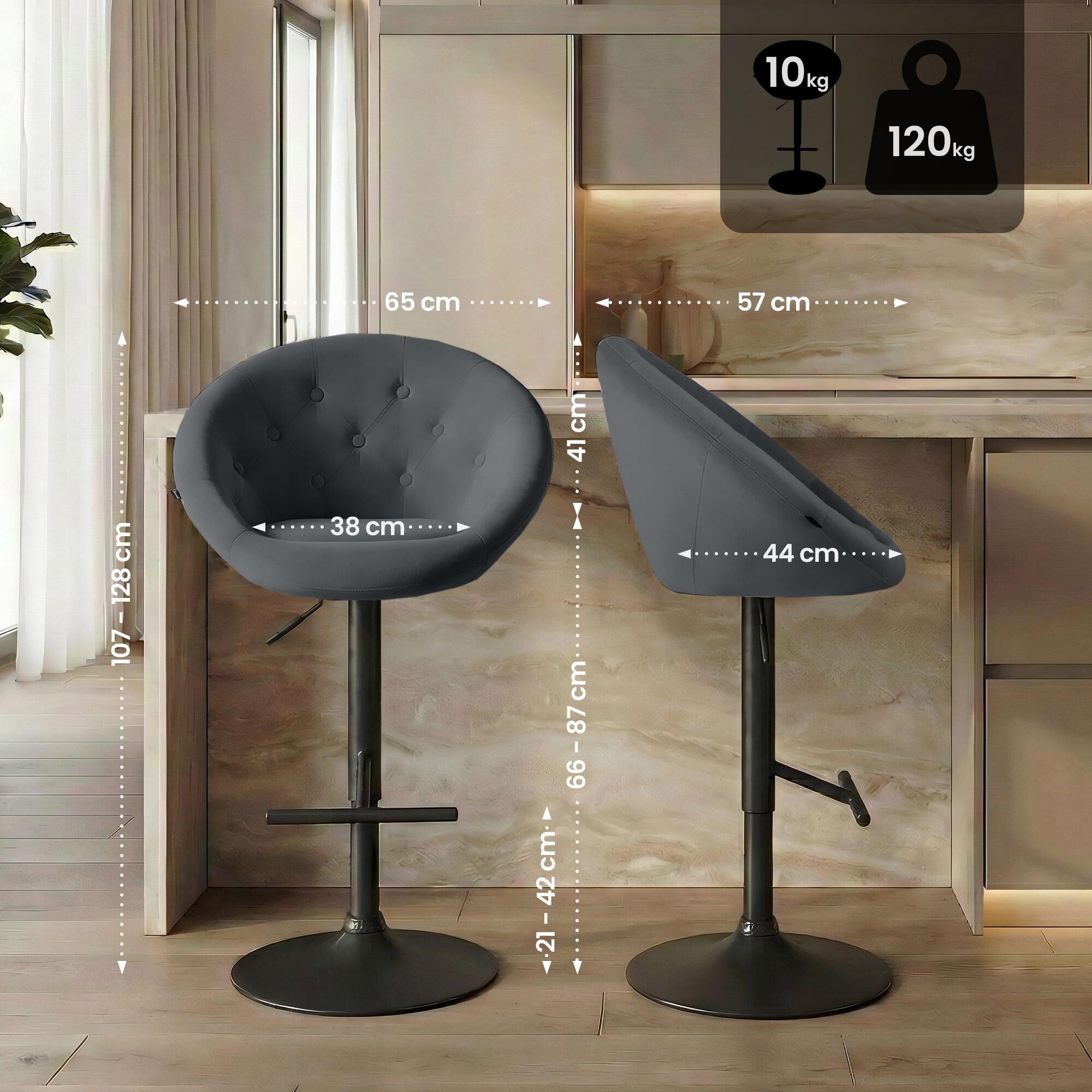 Barhocker London Samt schwarz, dunkelgrau