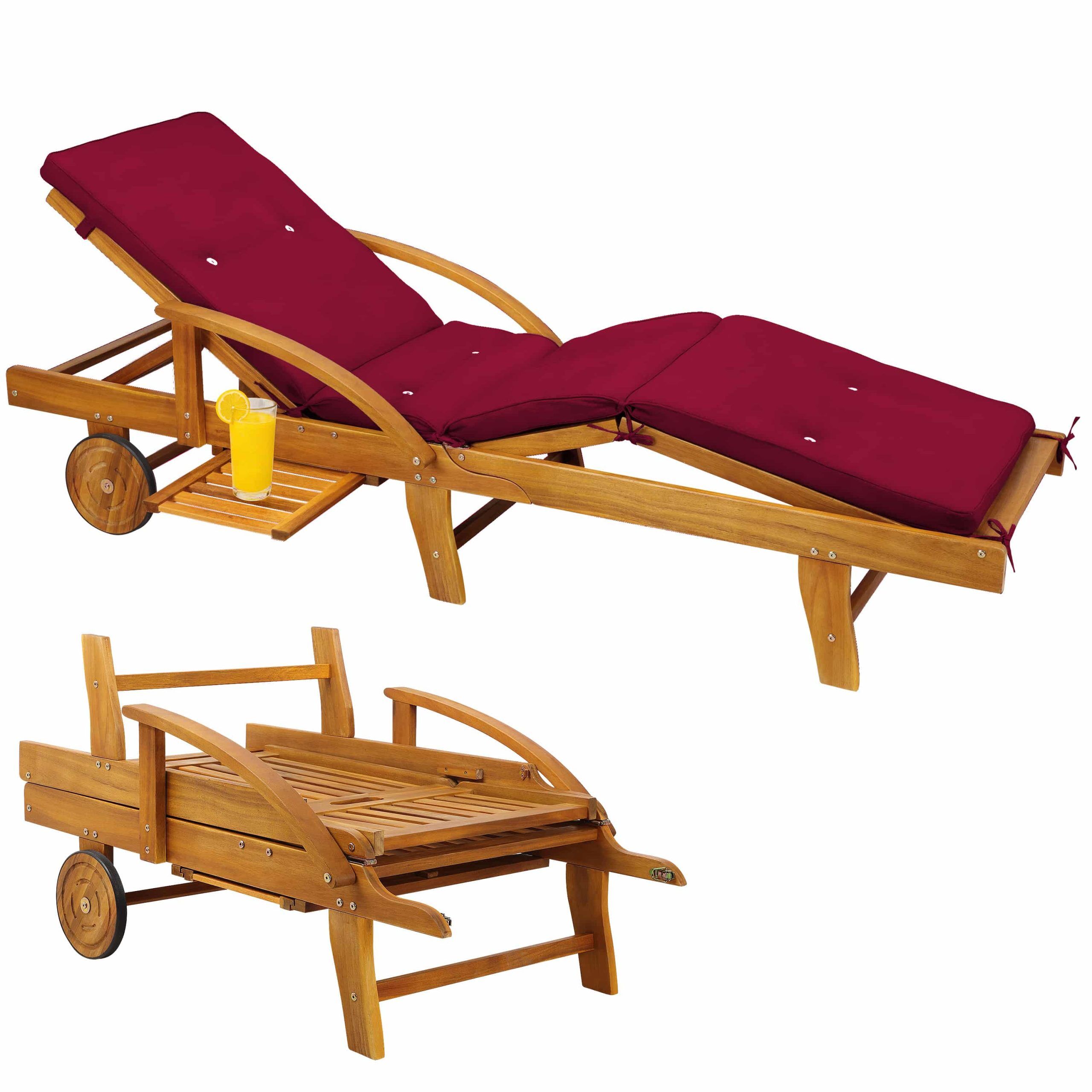 Gartenliege Tami Sun® Akazie inkl Auflage Rot
