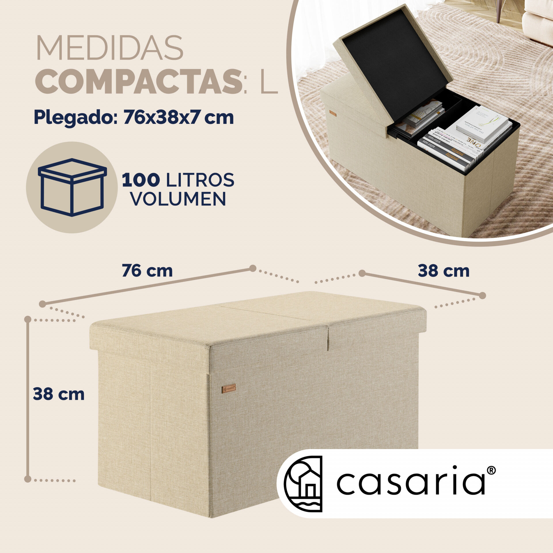 Sitzbank Beige 76x38x38cm mit Klappdeckel