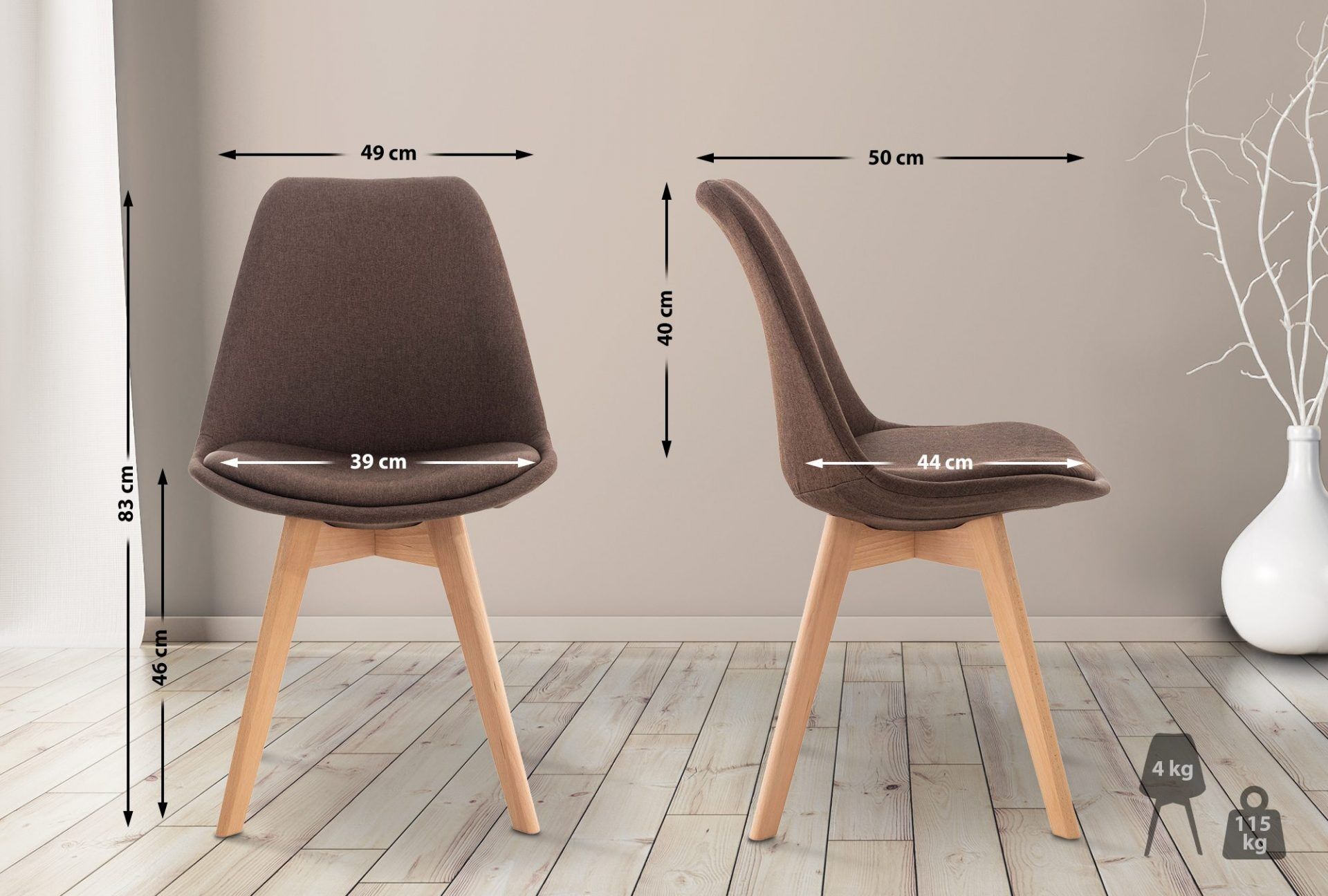 4er Set Stuhl Linares Stoff, braun