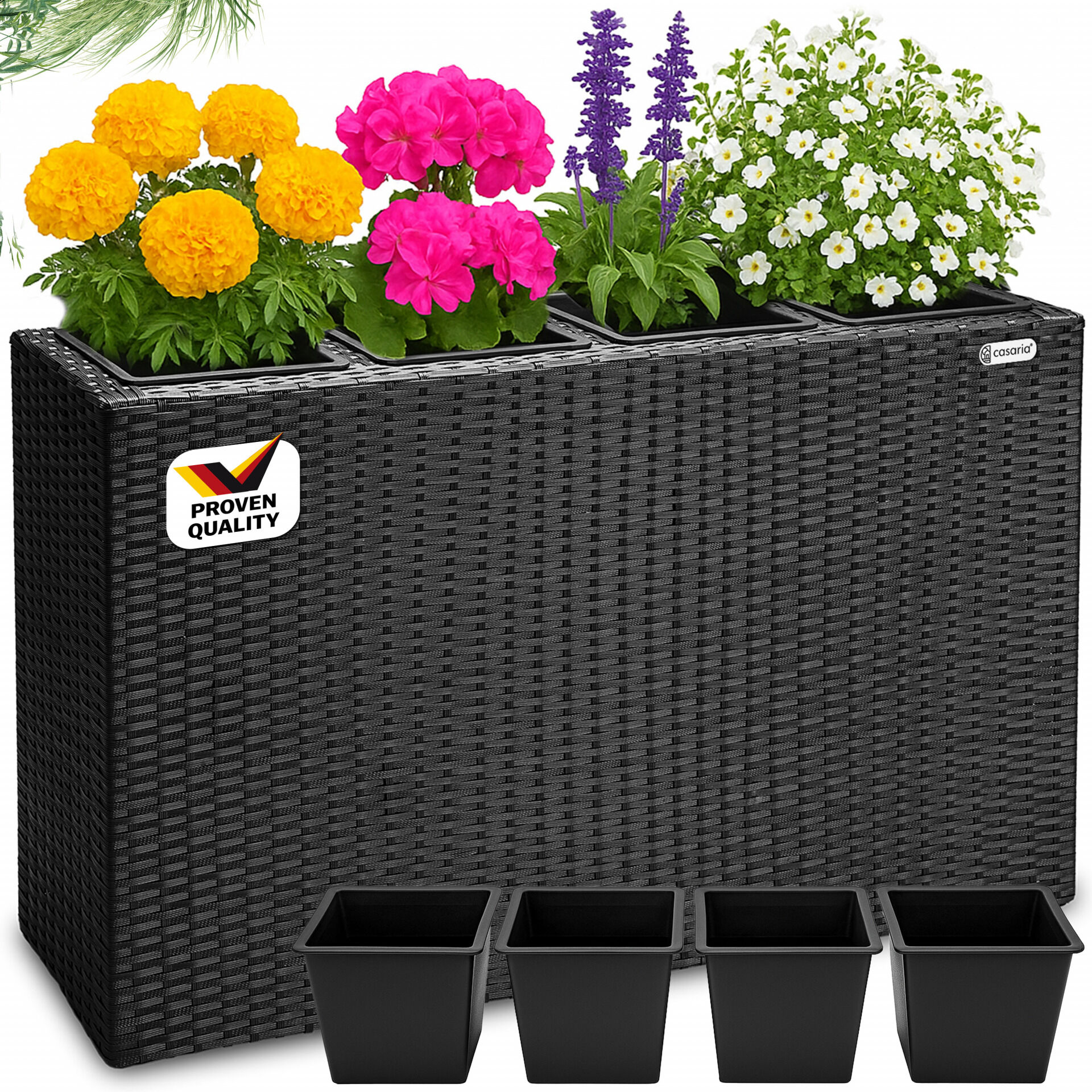 Polyrattan Blumentopf Schwarz 95x27x60cm