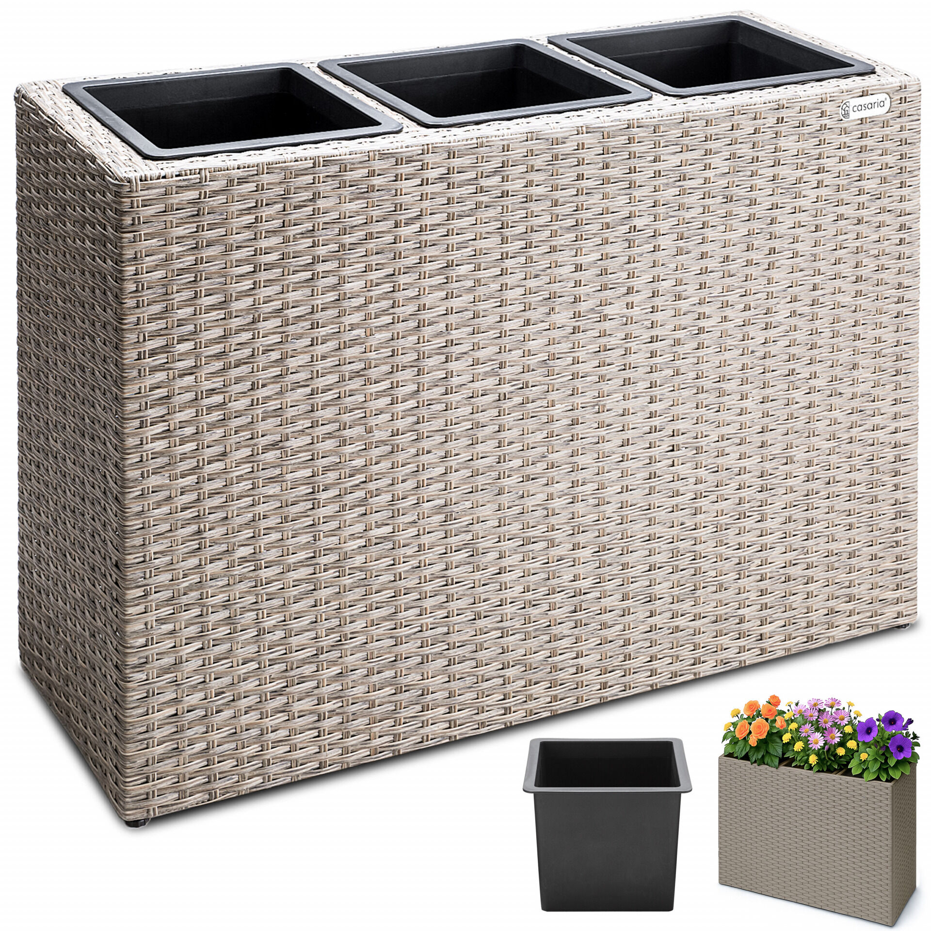 Polyrattan Blumentopf Creme 83x30,5x60cm