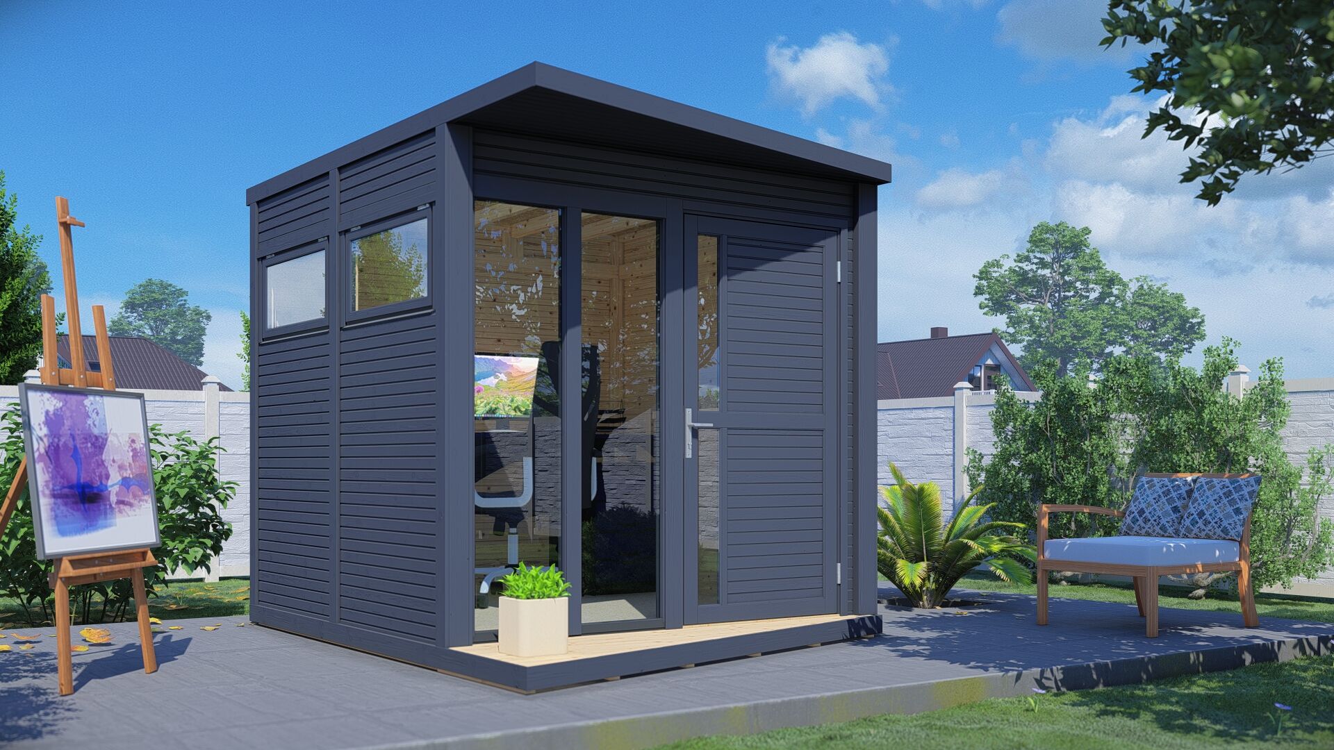 Gartenhaus Holz Concept Office anthrazit 230 x 293 cm