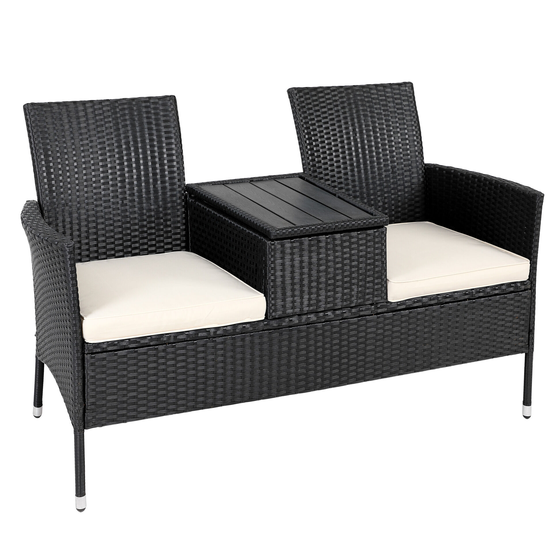 Polyrattan Kino Bank Schwarz 143x67x87cm