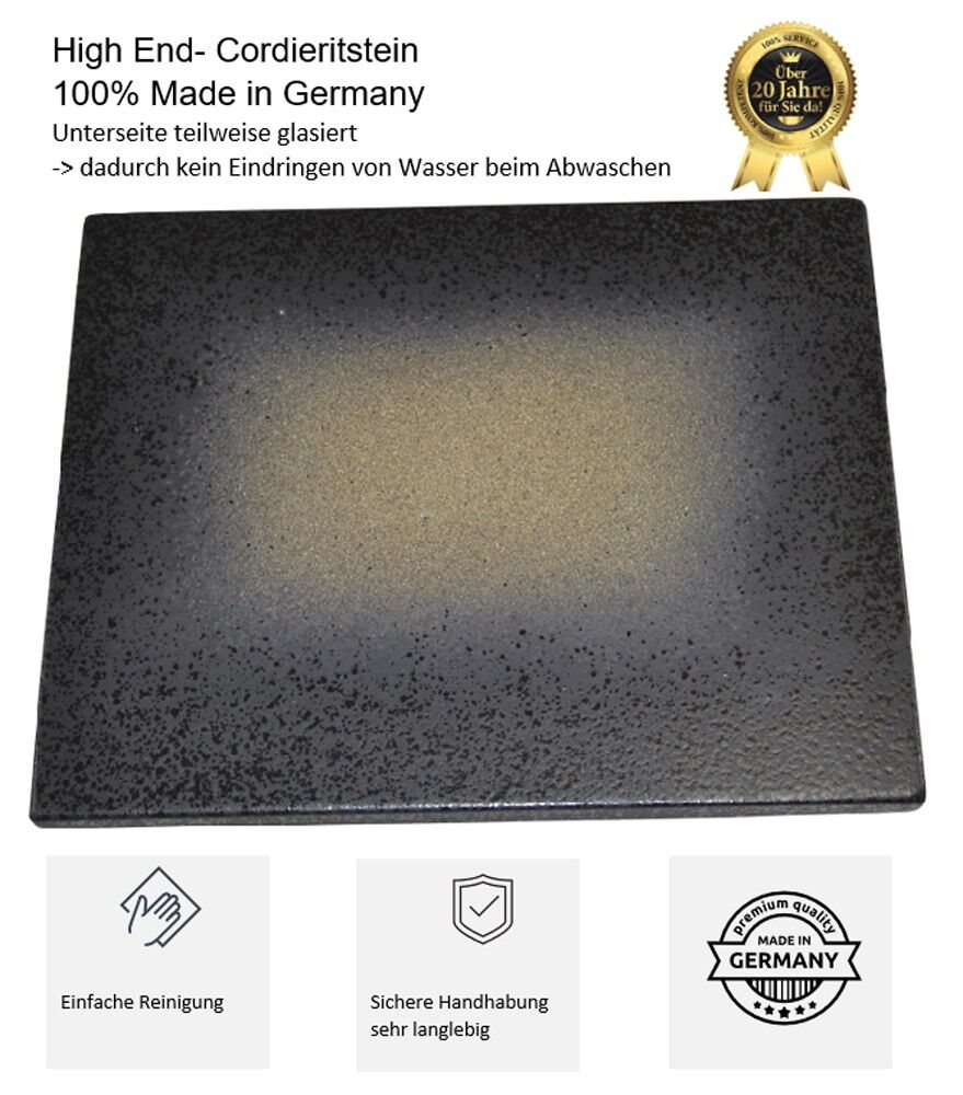 Megrill 375x295mm Pizzastein, Grillstein, Brotbackstein aus glasiertem Cordierit