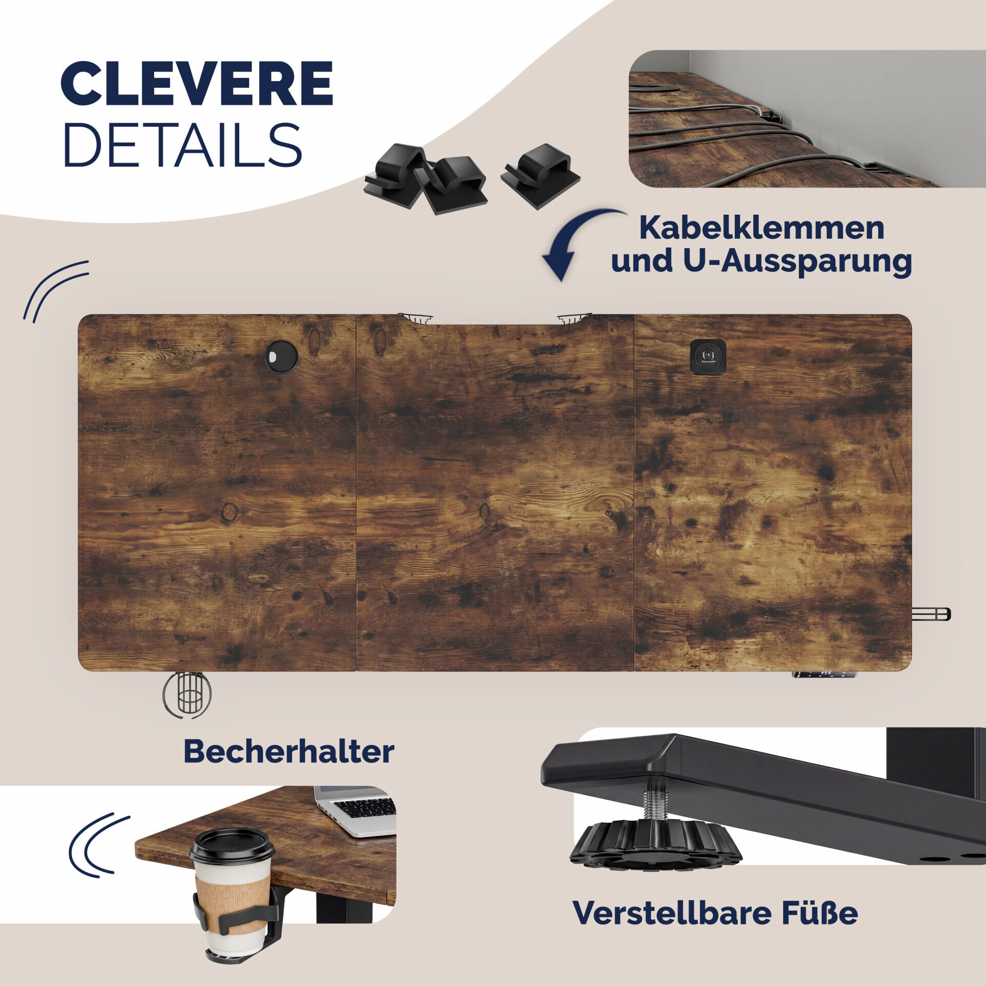 Höhenverstellbarer Schreibtisch Braun 140x60x72-117cm