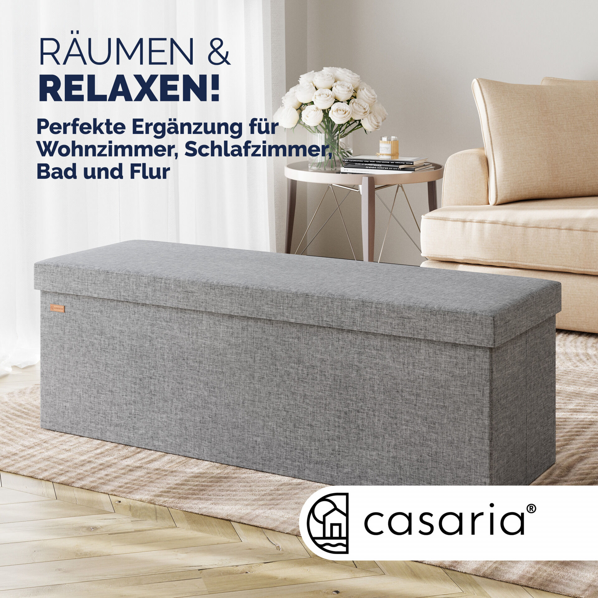 Sitzbank Grau 115x38x38cm mit Stauraum faltbar