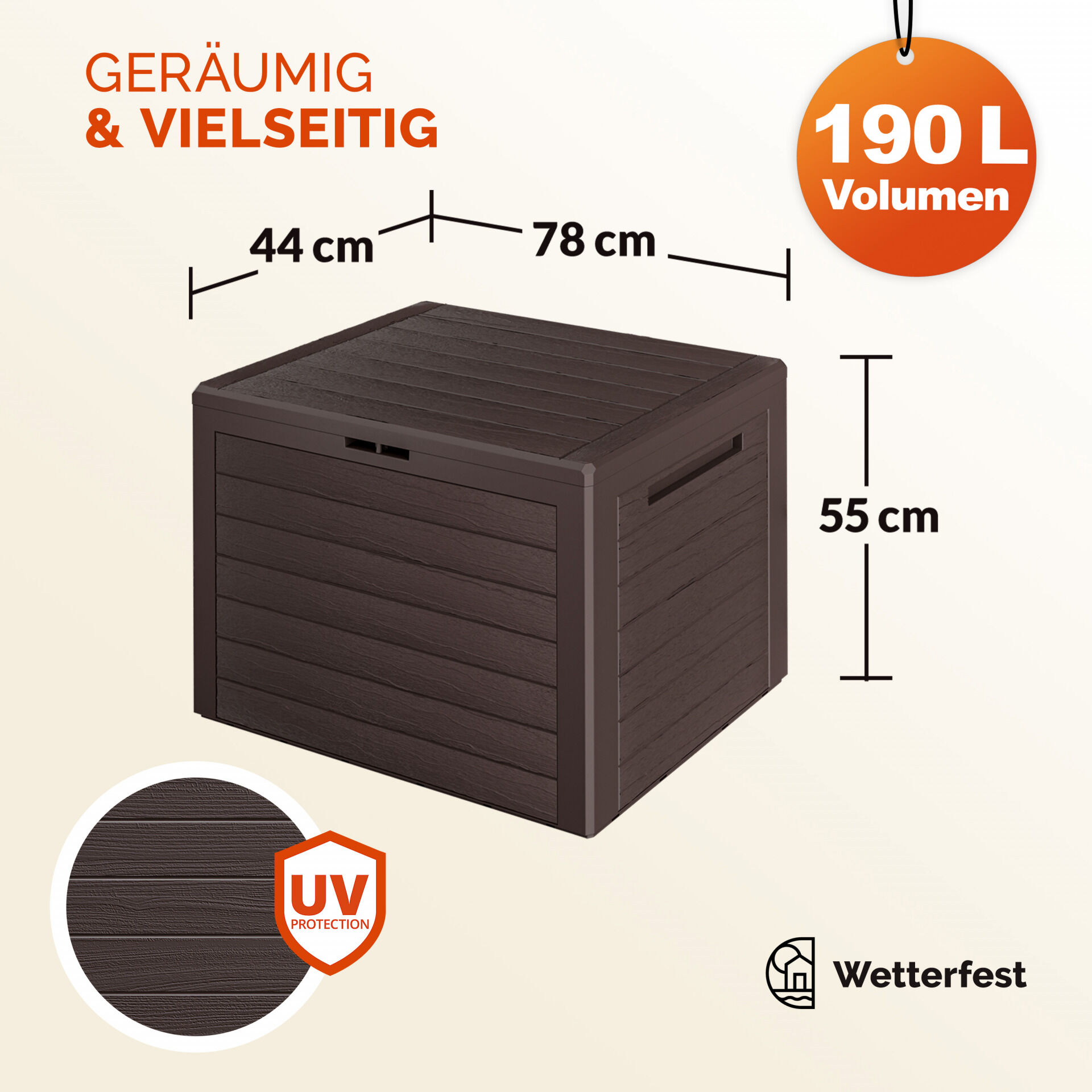 Gartenbox Lille 190L Braun in Holzoptik wetterfest abschließbar