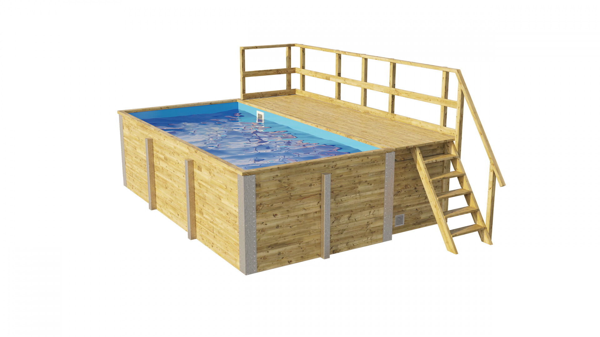 weka Massivholzpool 595 Gr. 1, Folie Blau, inkl. Technikraum/Sonnendeck und Sandfilteranlage, 6 Metallstützen