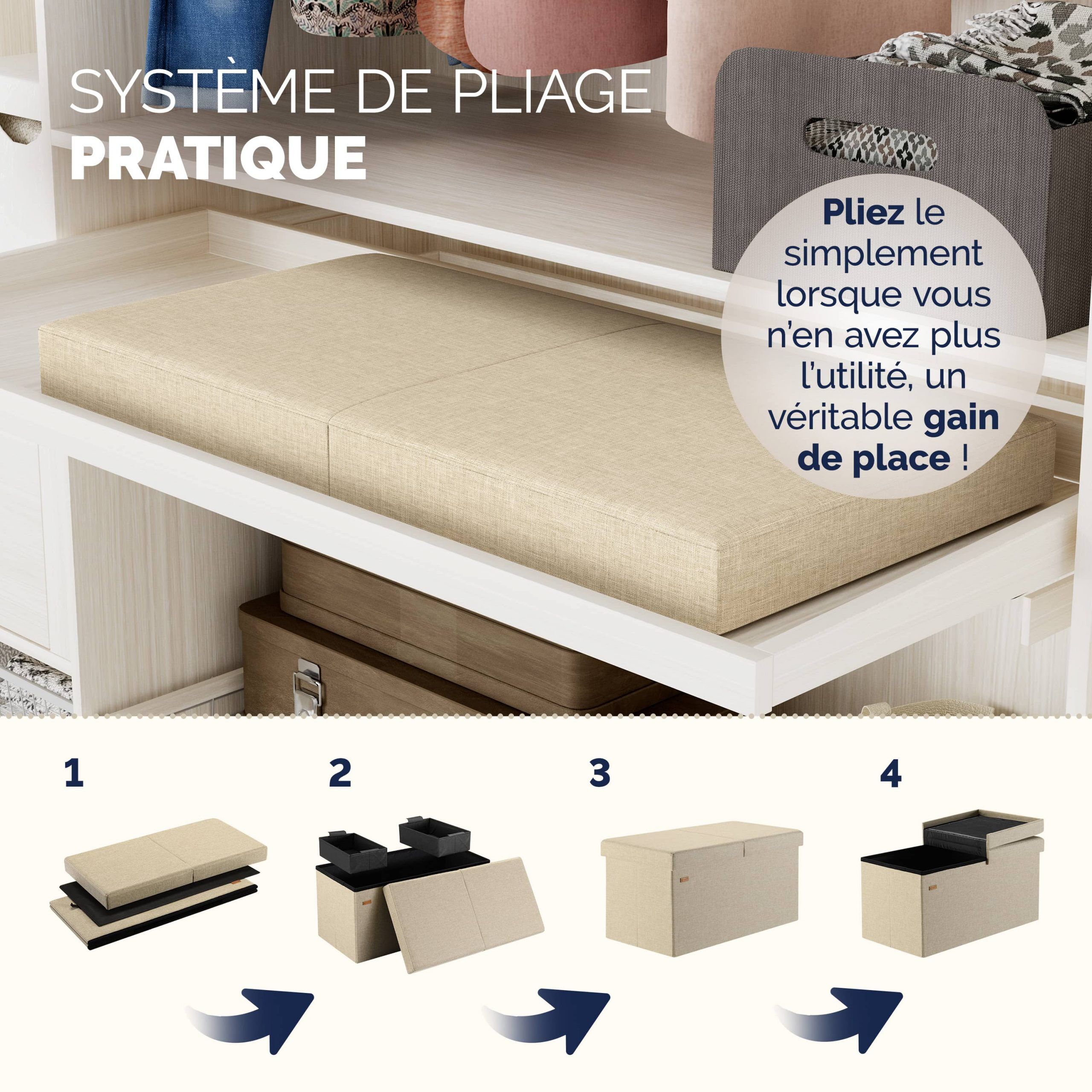 Sitzbank Beige 76x38x38cm mit Klappdeckel