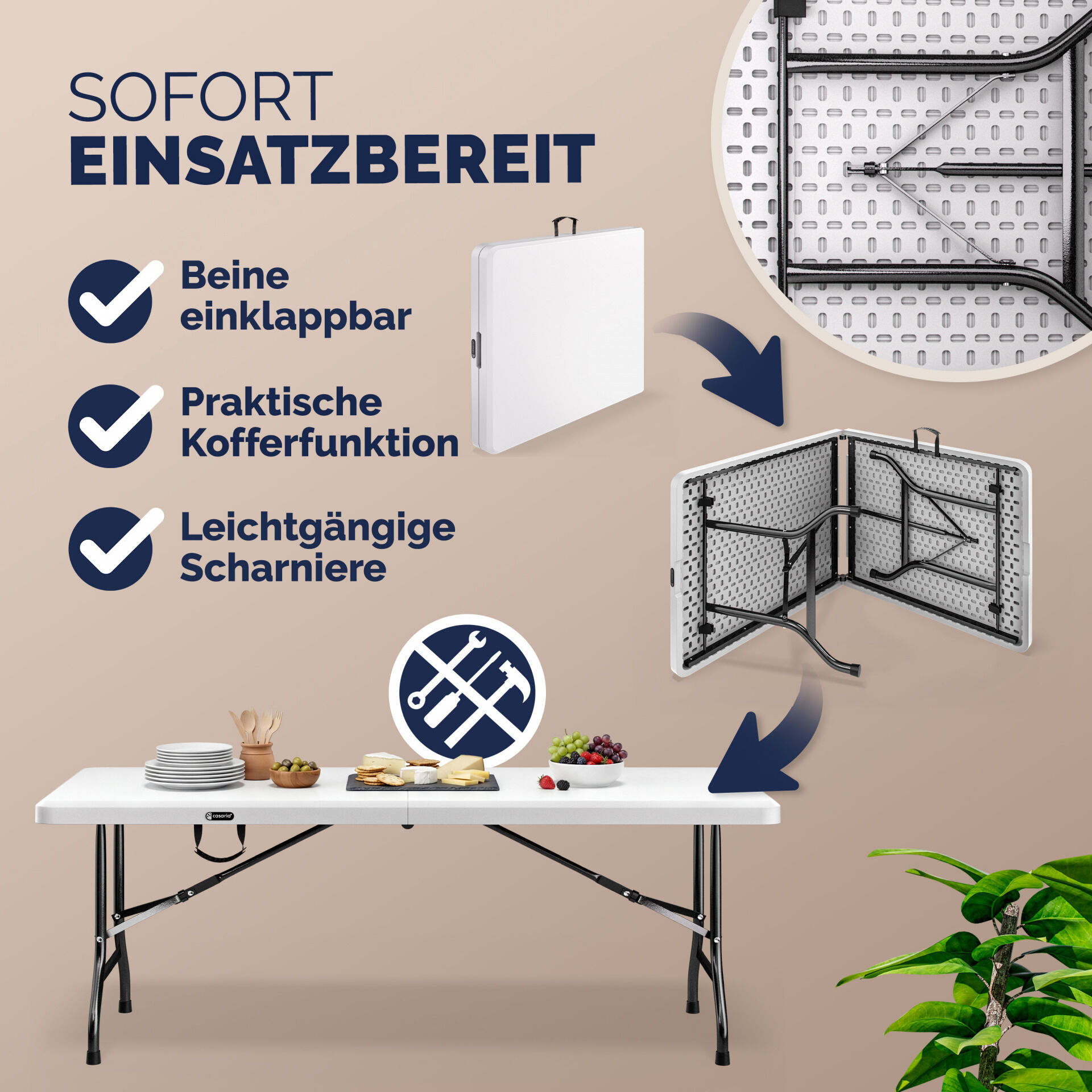 Gartentisch Weiß Kunststoff 220x70x72cm klappbar