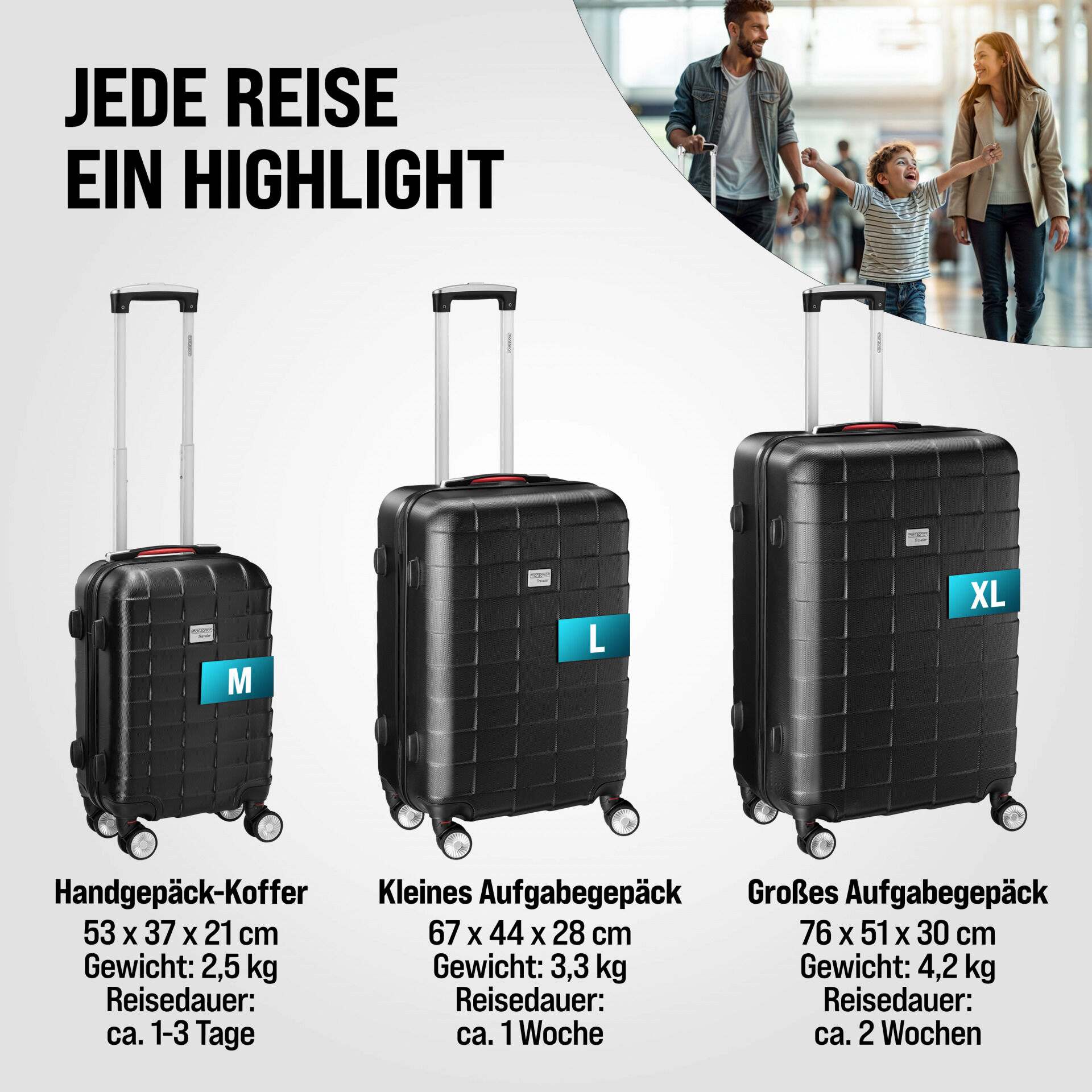 Hartschalenkoffer-Set Exopack 3-tlg Schwarz ABS Zubehör