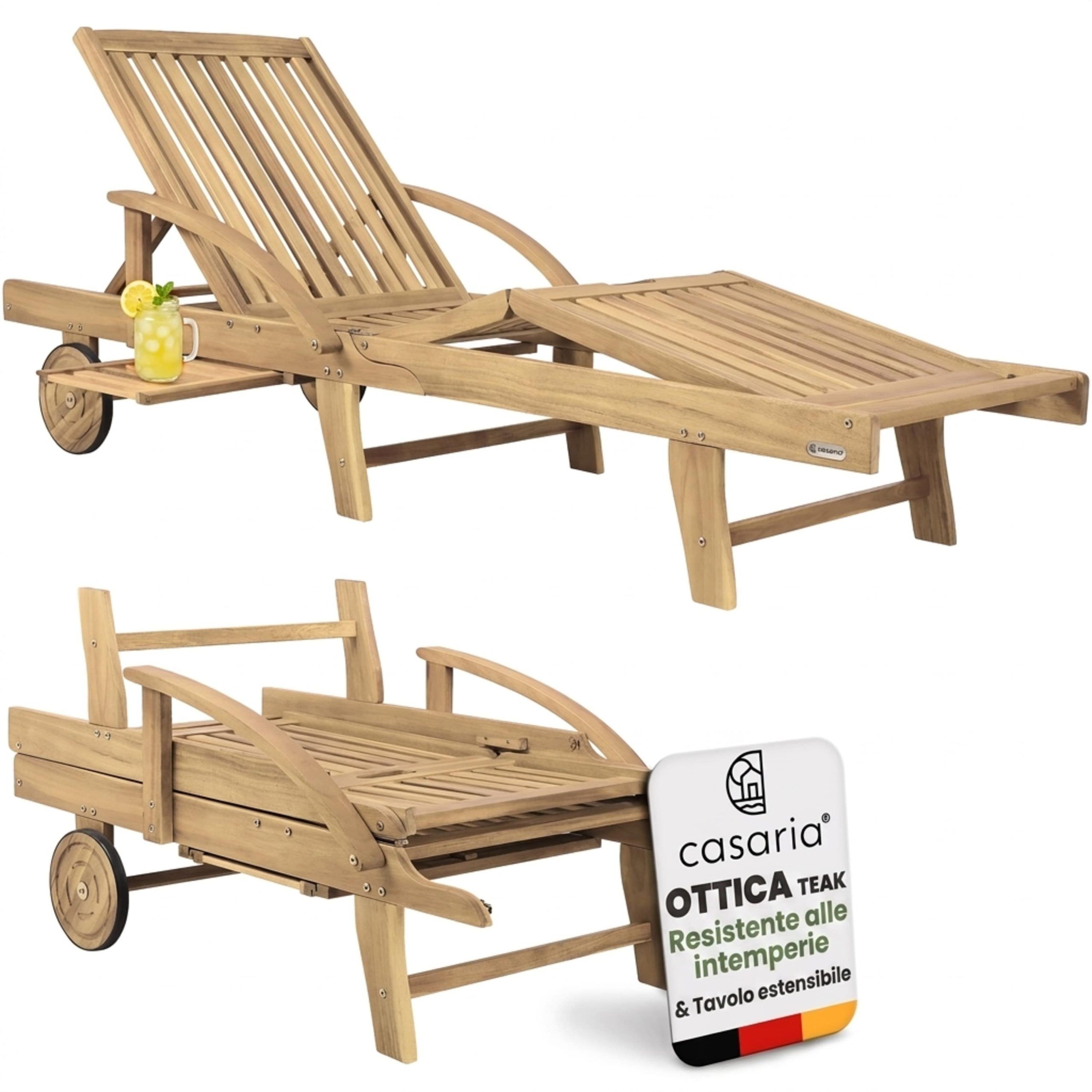 Gartenliege 2er-Set Akazienholz klappbar mit Ausziehtisch und Rollen