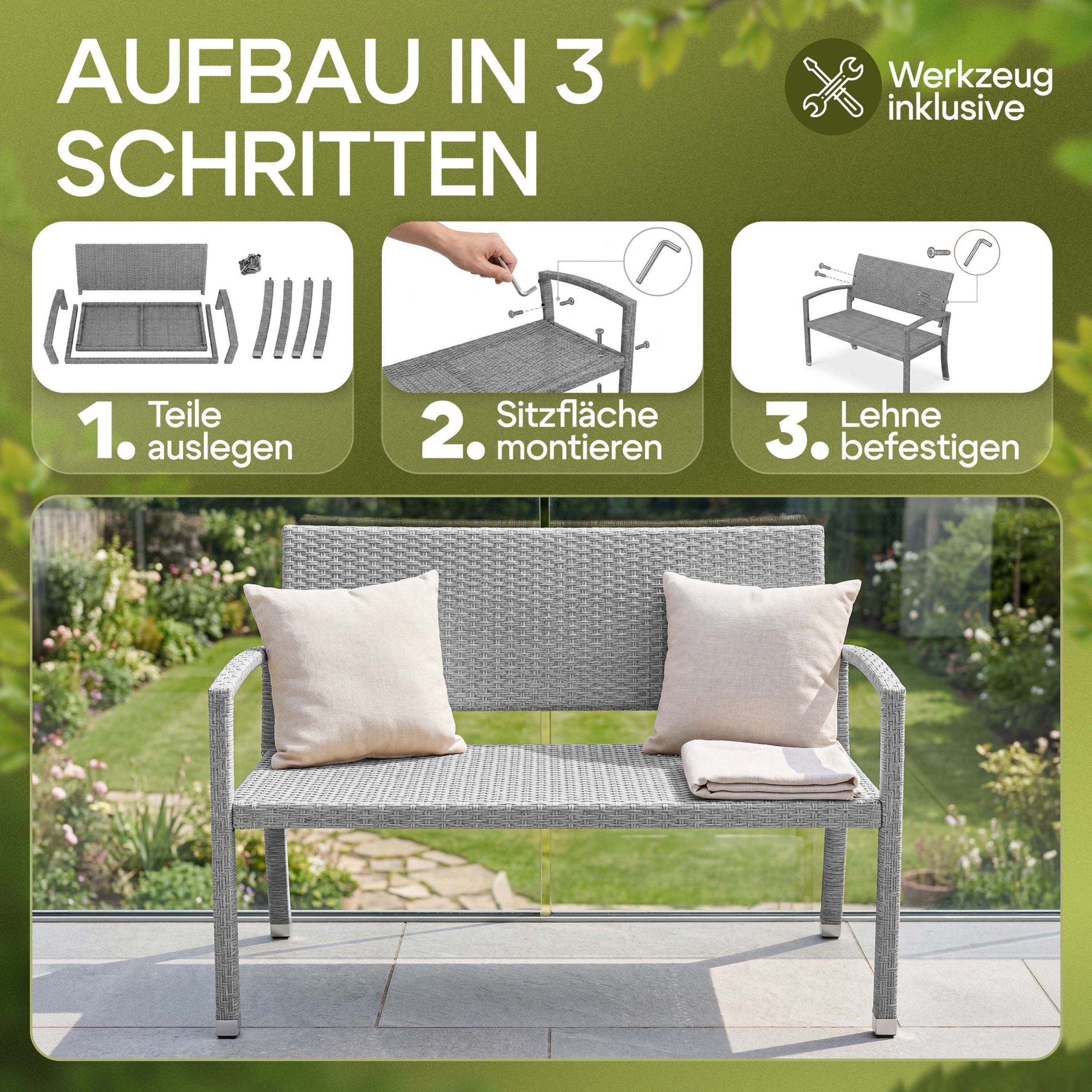Polyrattan Gartenbank Grau 122x58x87cm