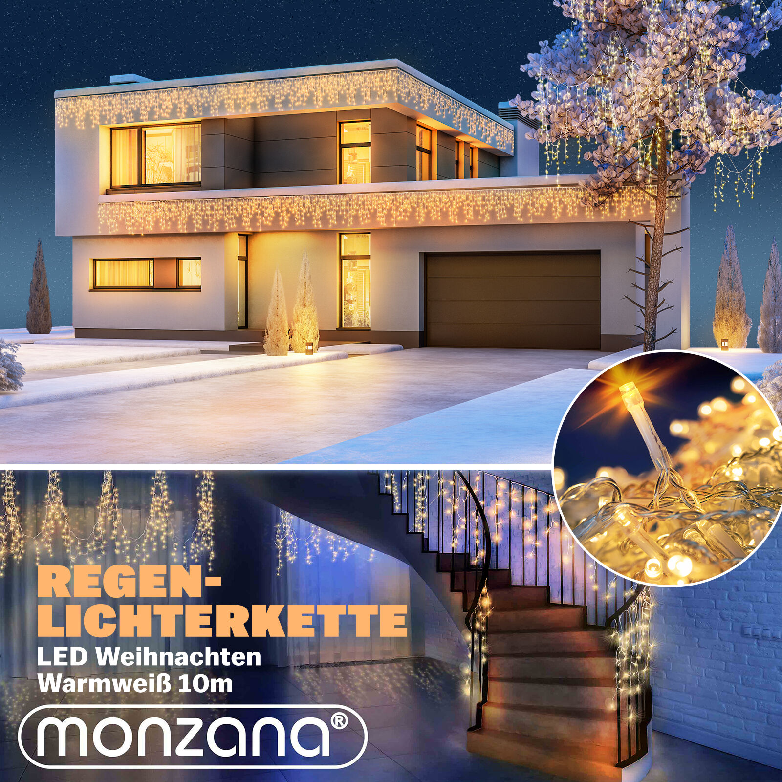 Regenlichterkette LED Warmweiß 10m Fernbedienung