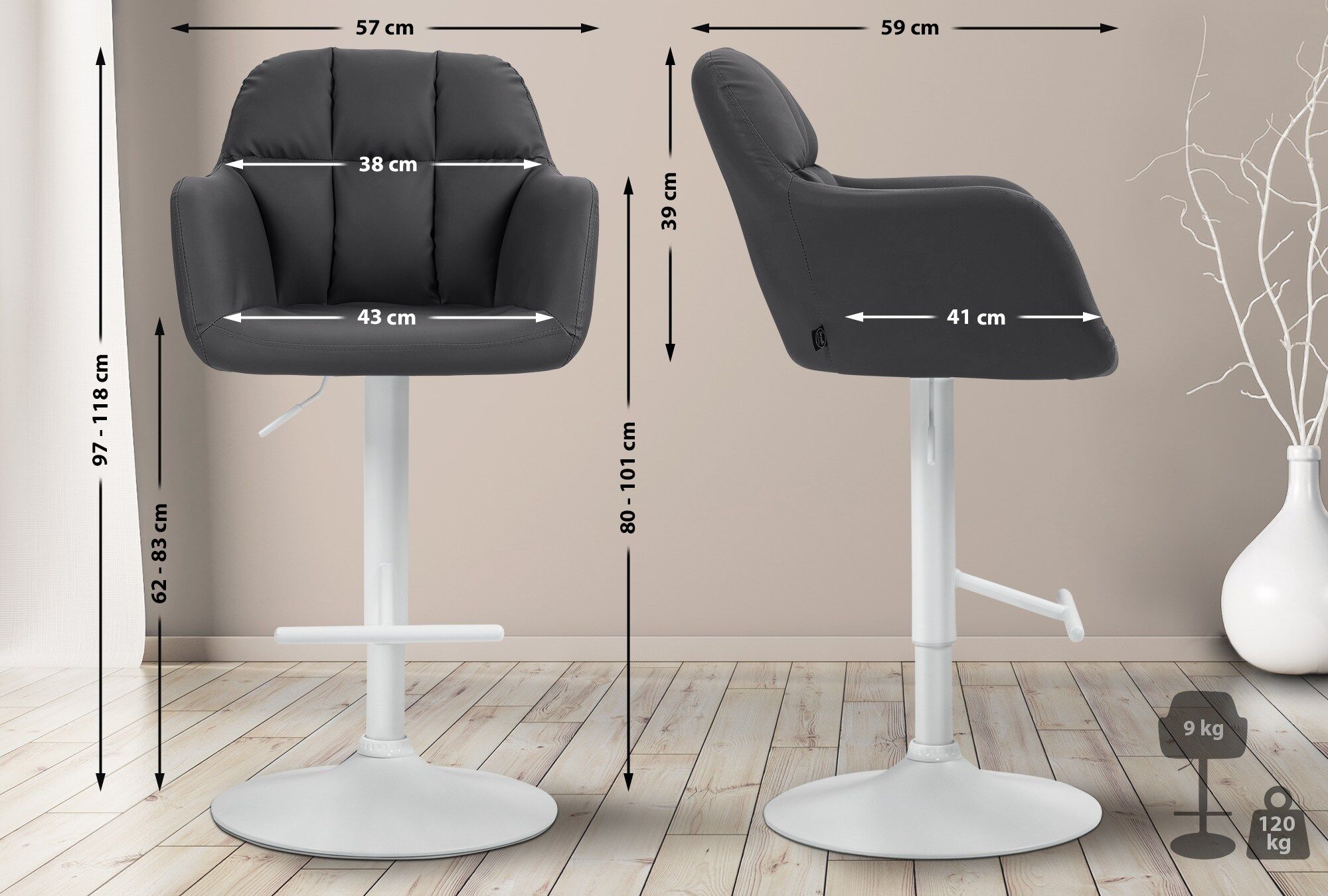 Barhocker Natoma Kunstleder weiß, schwarz