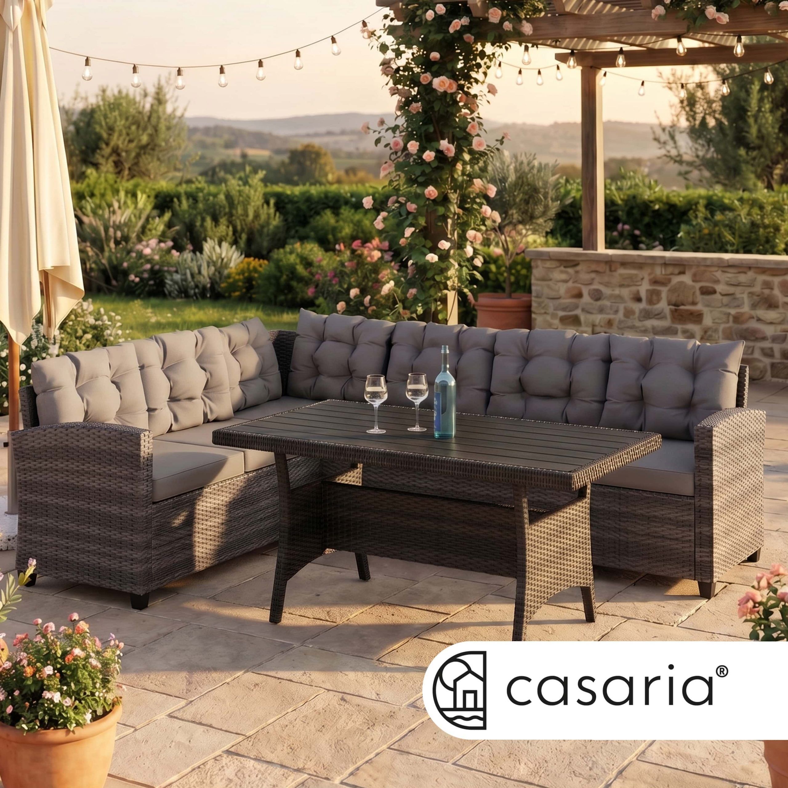 Polyrattan Ecklounge Lissabon Grau/Anthrazit inkl Kissen