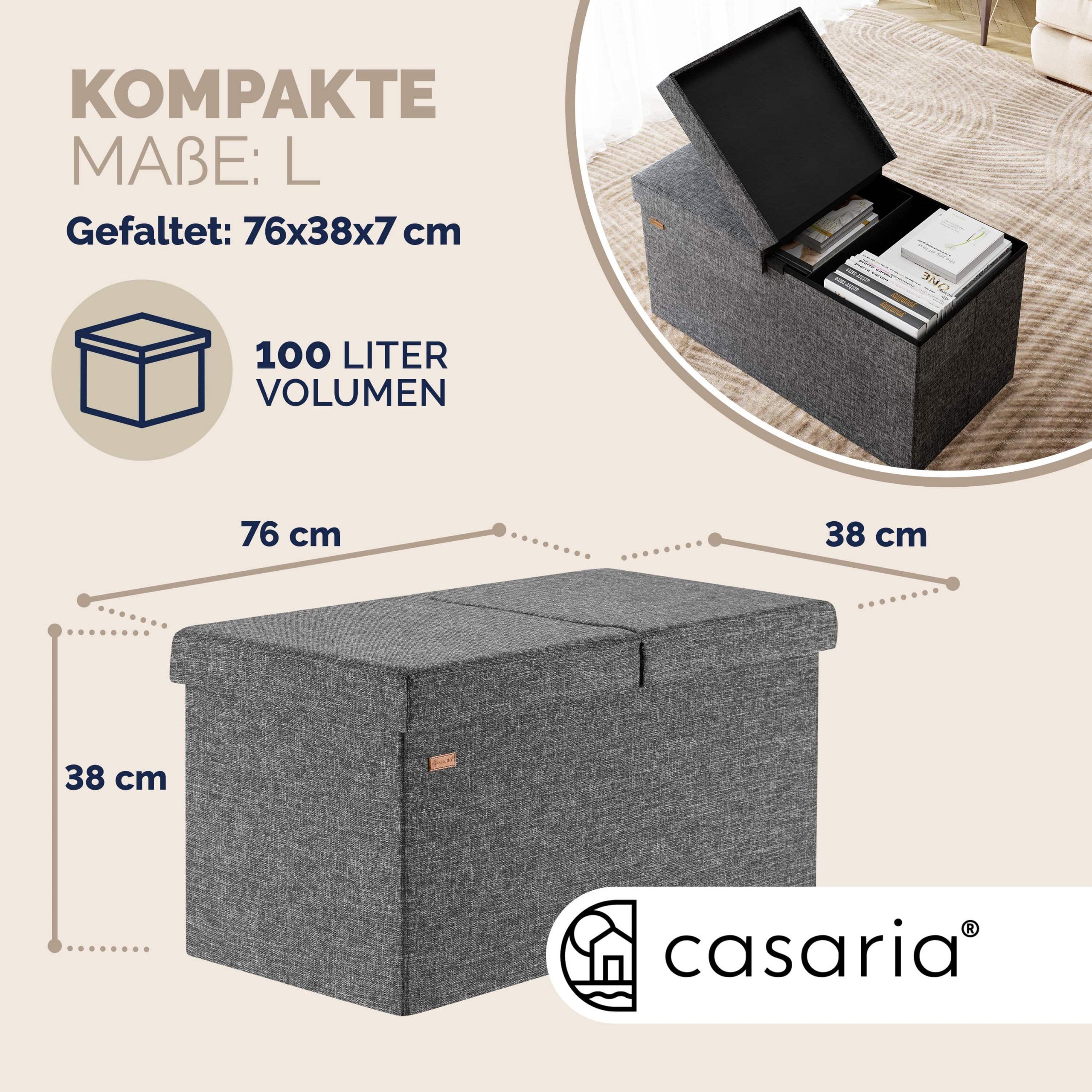 Sitzbank Dunkelgrau 80x40x40cm mit Stauraum faltbar