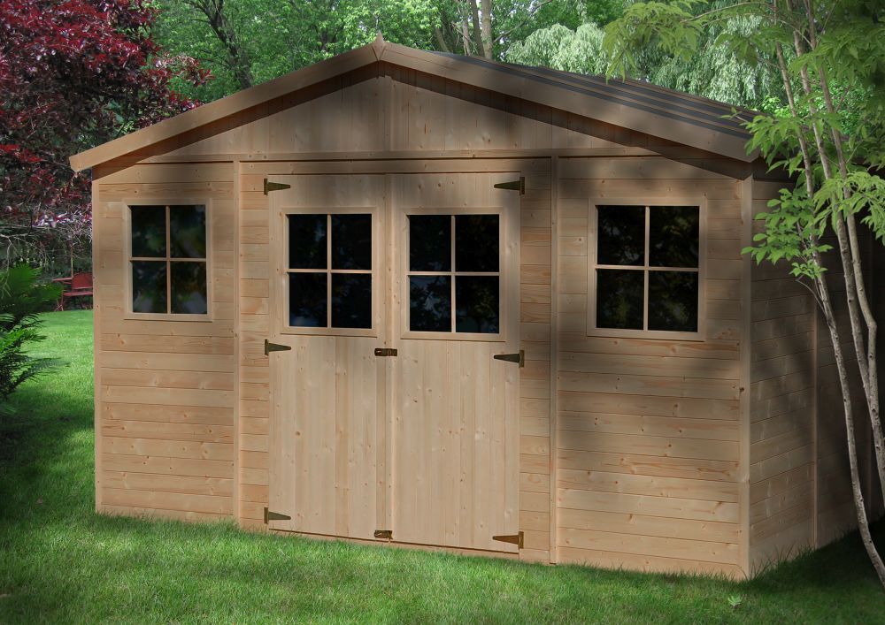 Gartenhaus Kurt M331 Frontansicht mit Ambiente