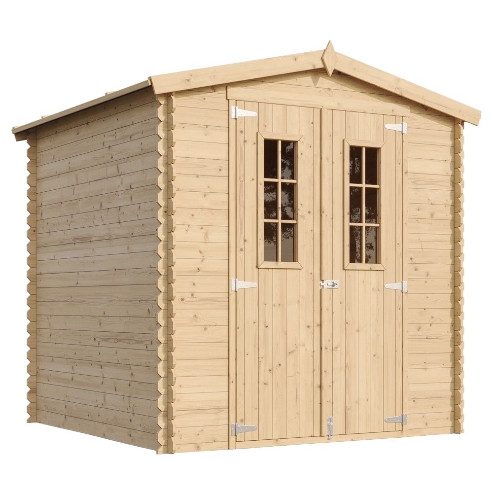 Gartenhaus Paul M343C frontale und seitliche Ansicht links