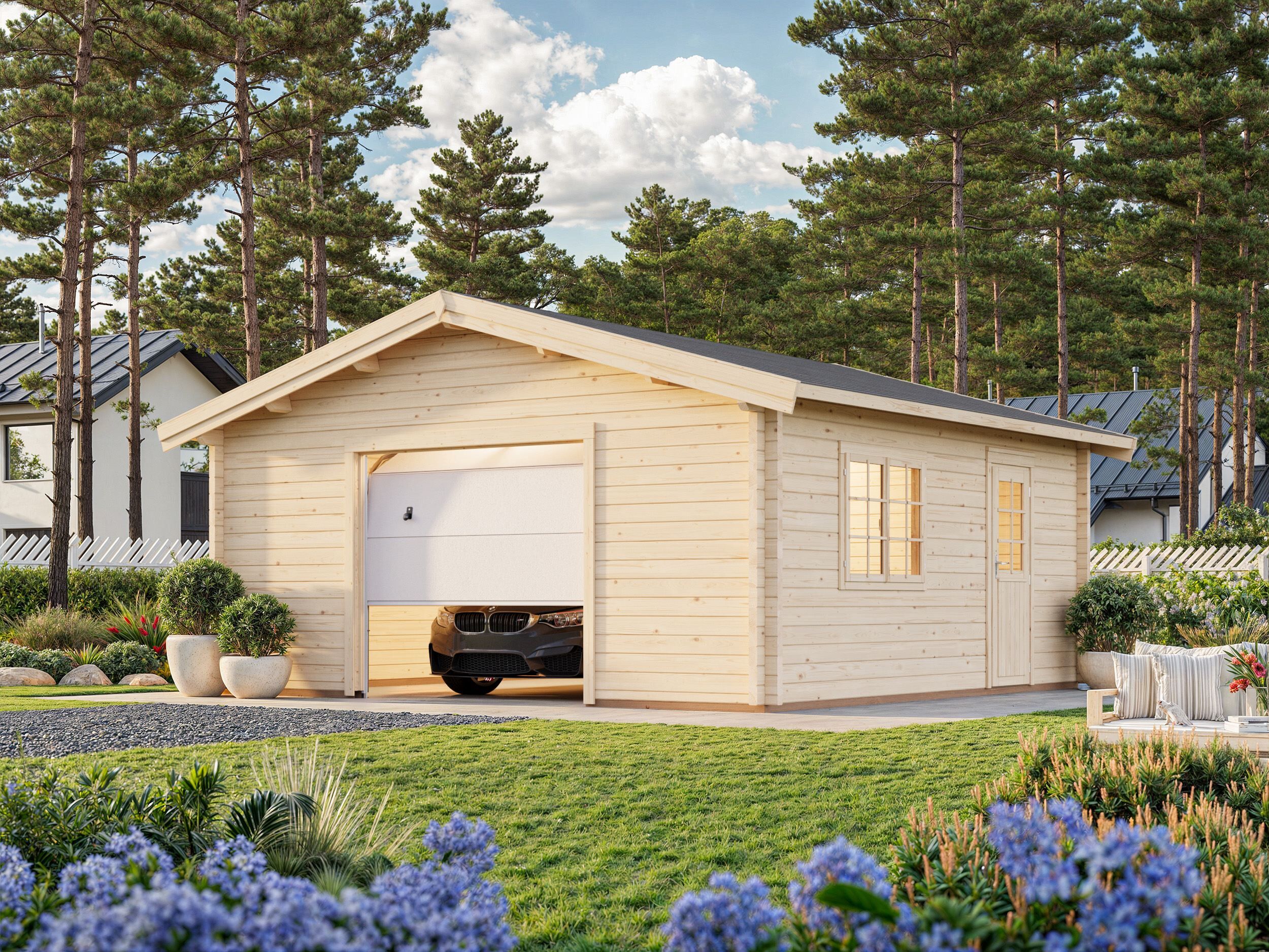 Palmako Holzgarage Roger 27,7 m² mit Sektionaltor
