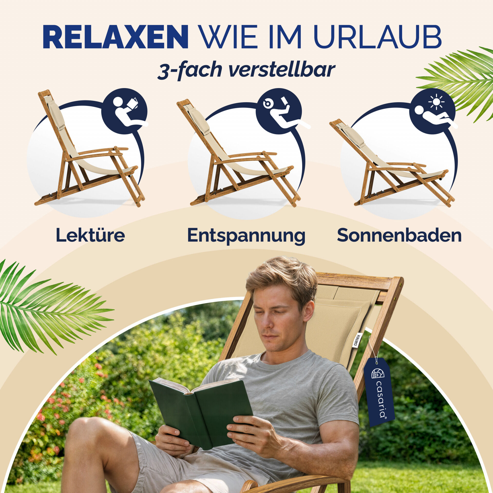 Gartenliege Creme Akazienholz 94x60x94cm