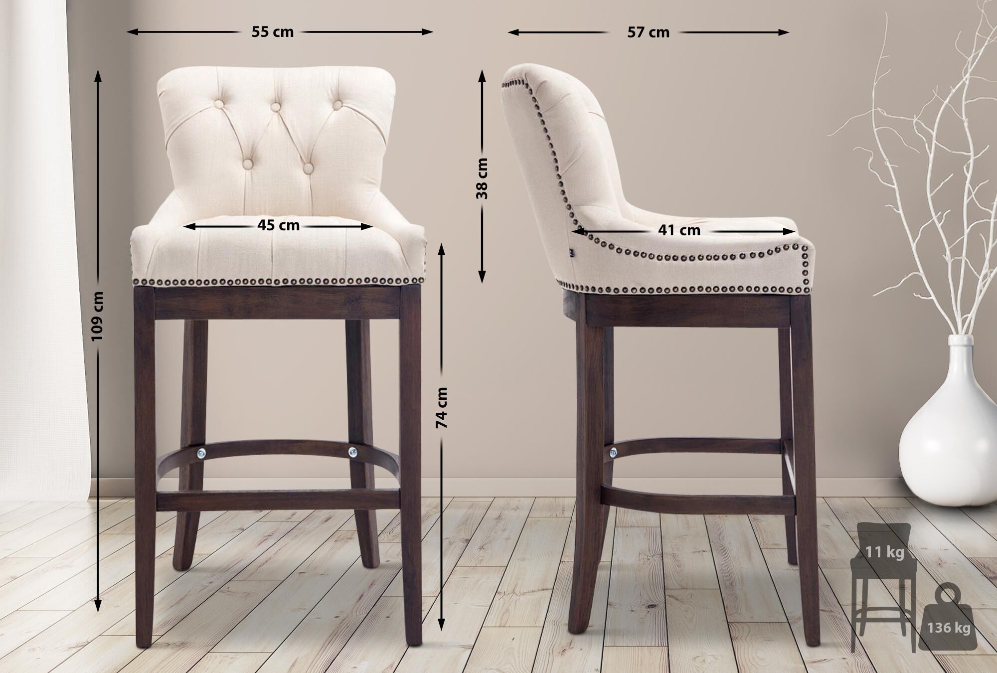 Barhocker Lakewood Stoff, Antik, creme