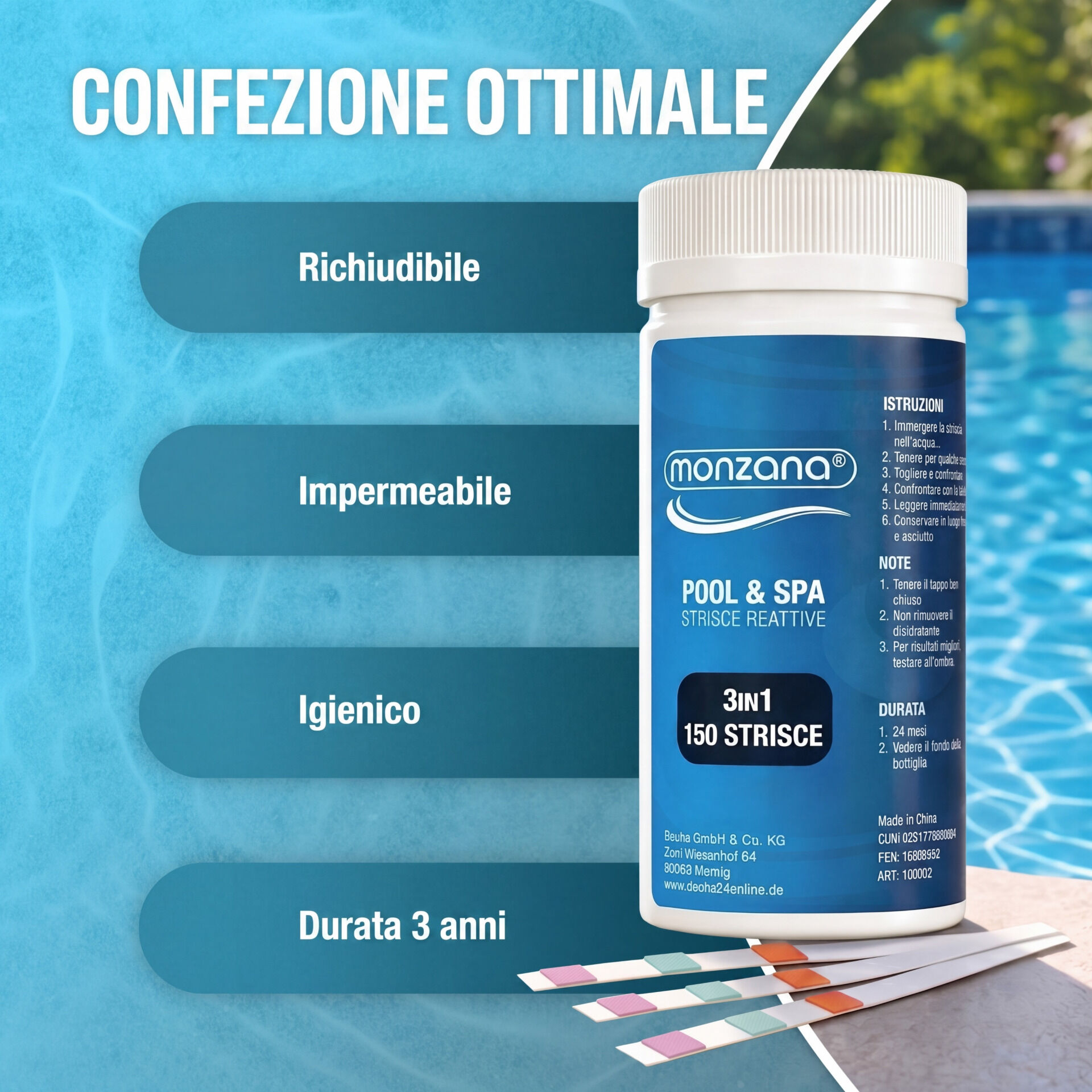 Pool Teststreifen 3in1 Wassertester 150 Stück für Pool Schwimmbad Whirlpool Spa chemisch pH Chlor Alkalinität
