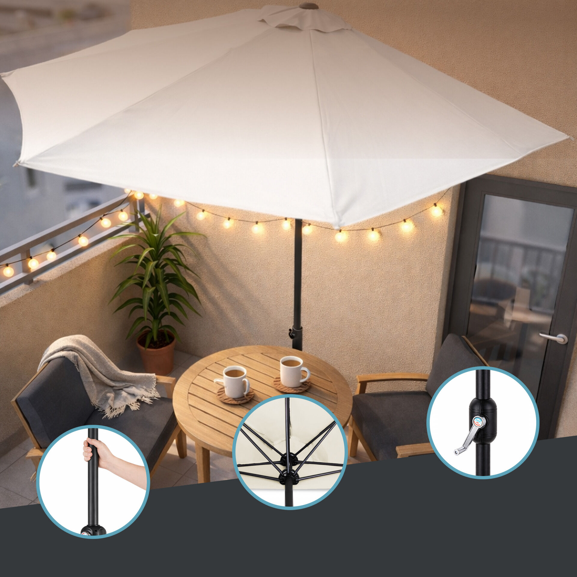 Terrassen-Sonnenschirm Creme UV-Schutz 80+