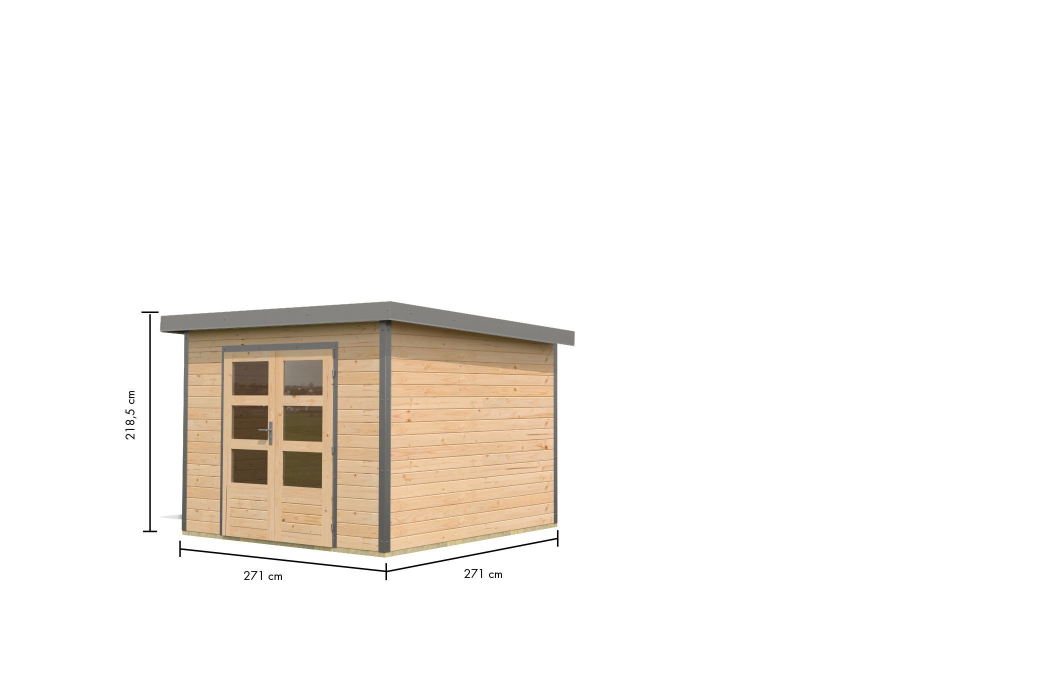 Karibu Pultdach Holz & Metall Gartenhaus Pluto 6, naturbelassen / graualuminium