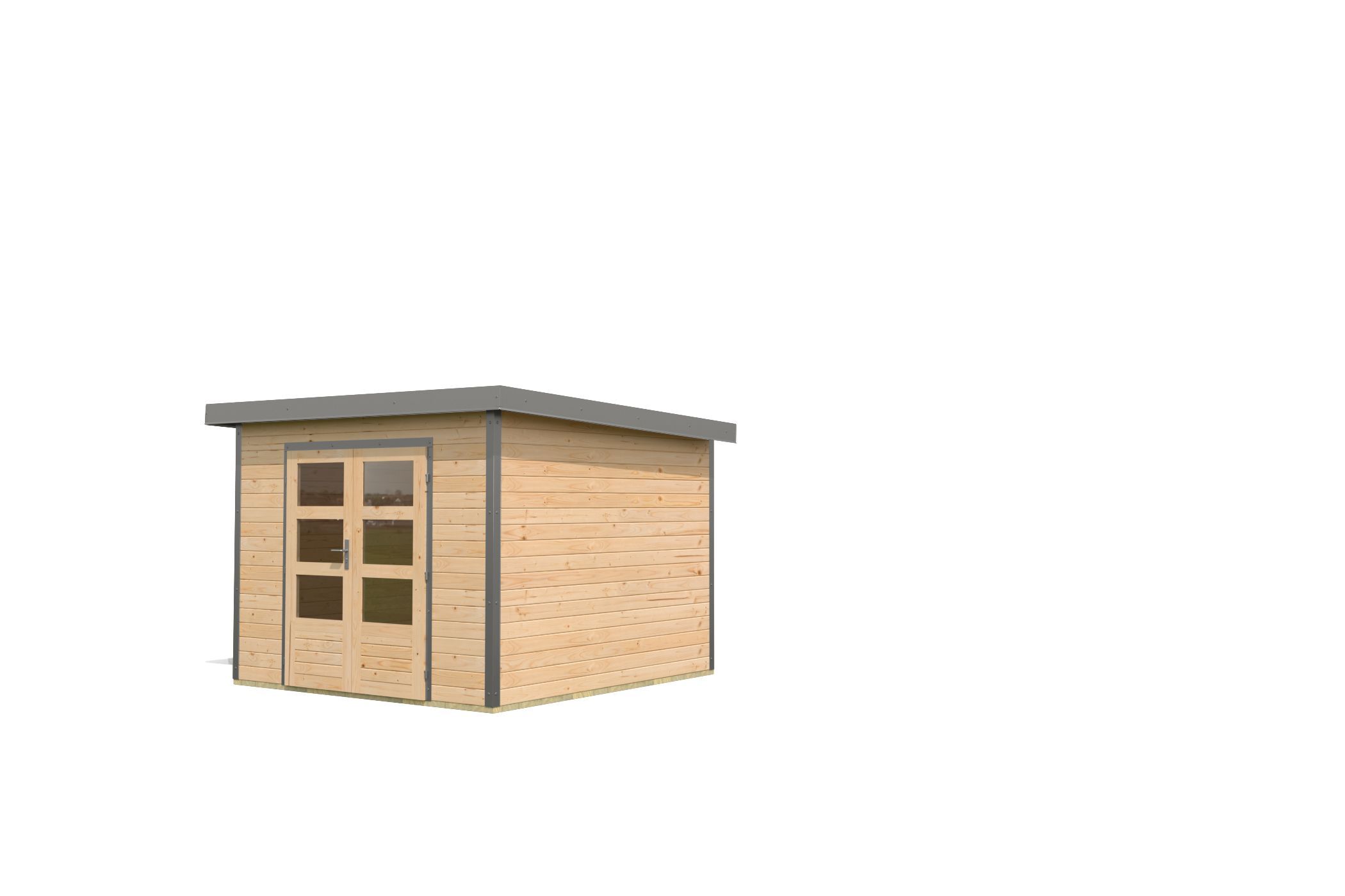 Karibu Pultdach Holz & Metall Gartenhaus Pluto 6, naturbelassen / graualuminium
