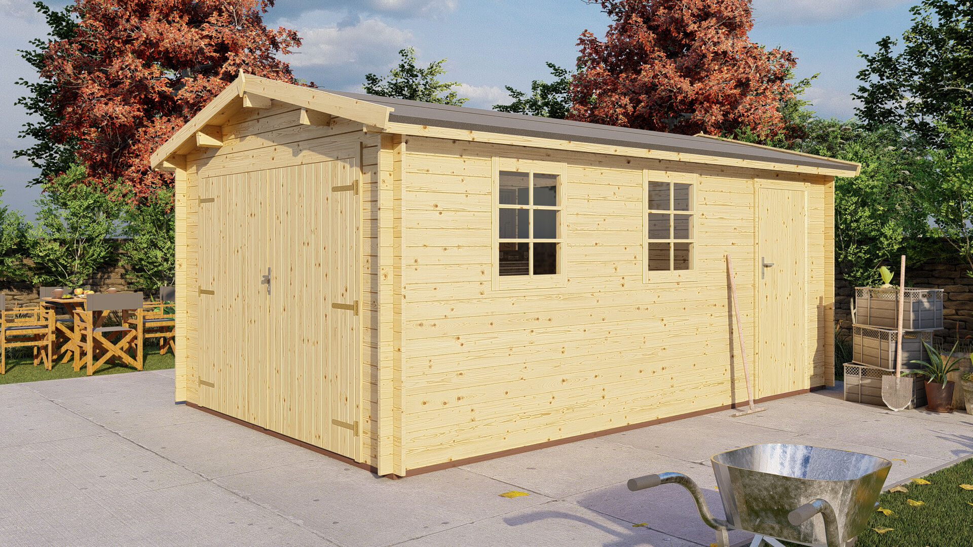 Holzgarage Schweden 41- Einzelgarage mit Doppeltor