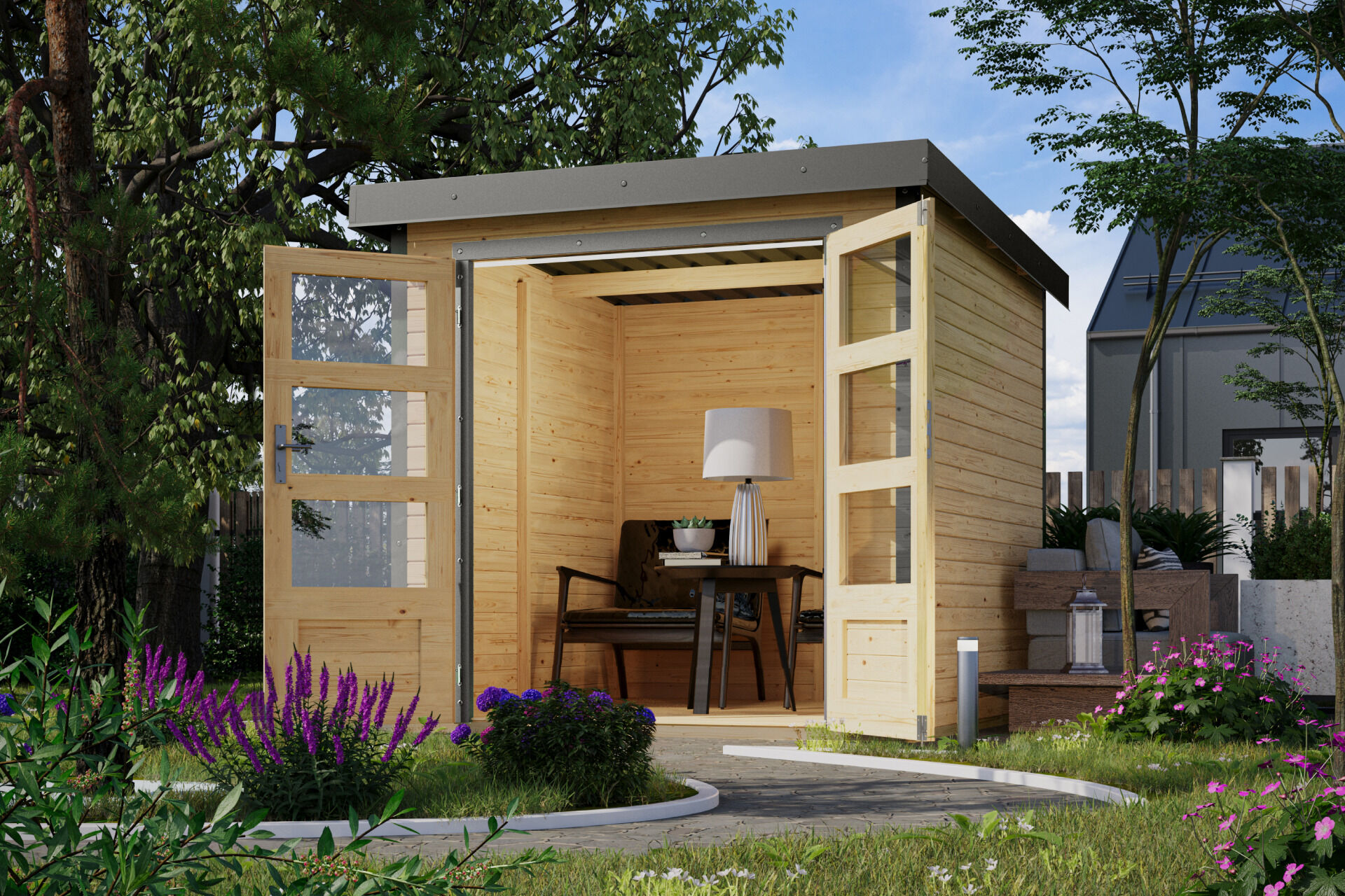 Karibu Pultdach Holz & Metall Gartenhaus Jupiter 2