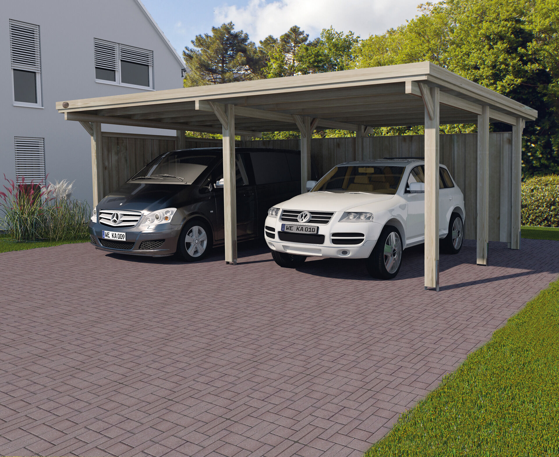 weka Flachdach-Doppelcarport 618 Gr.1 Trapezblech-Dach