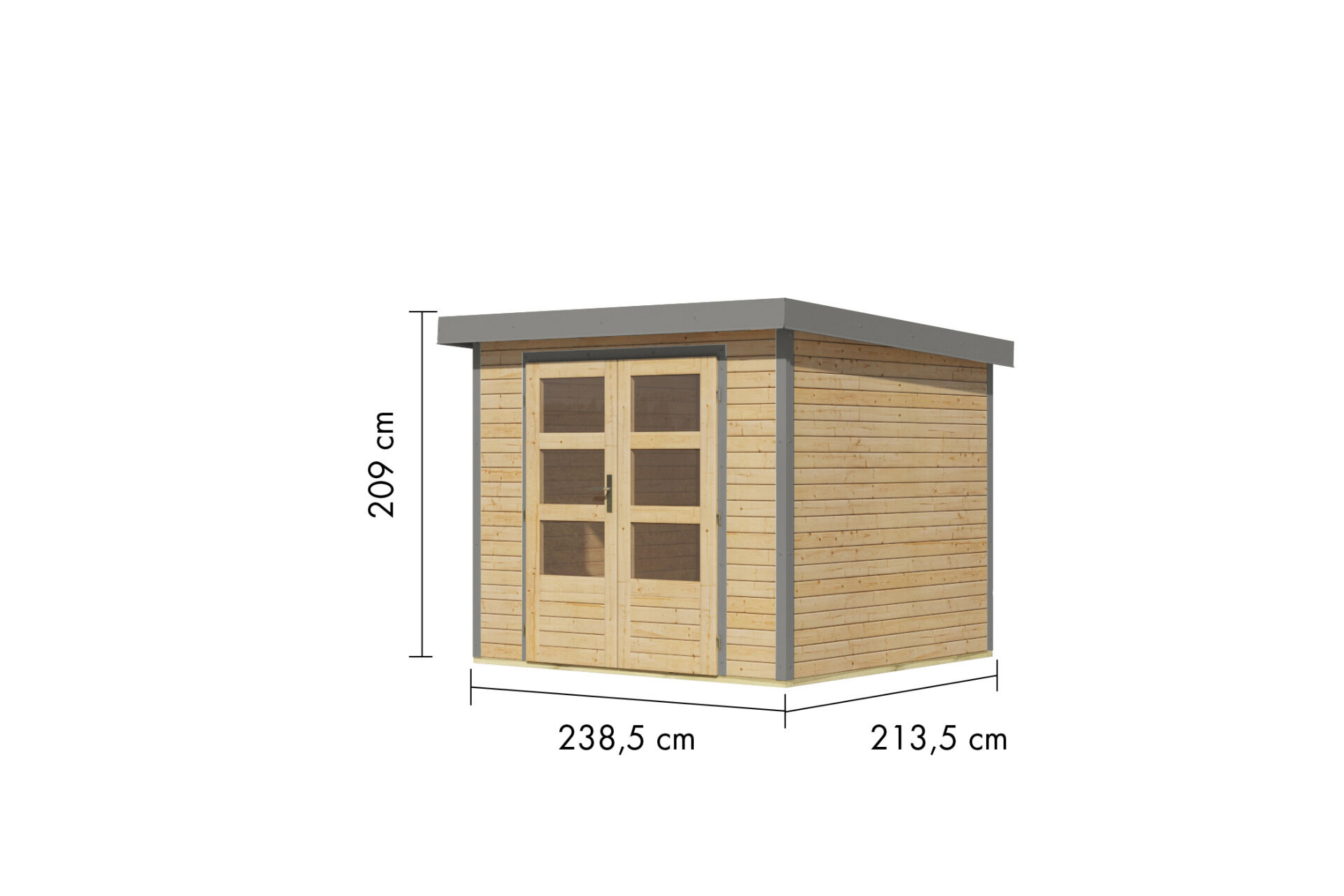 Karibu Pultdach Holz & Metall Gartenhaus Jupiter 3, naturbelassen / graualuminium