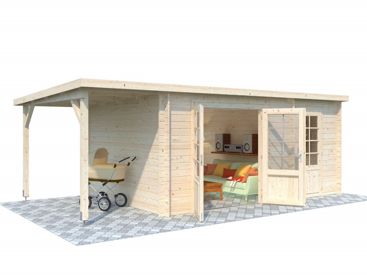 Flachdach Palmako Gartenhaus Ella 13,1+3,9 m²