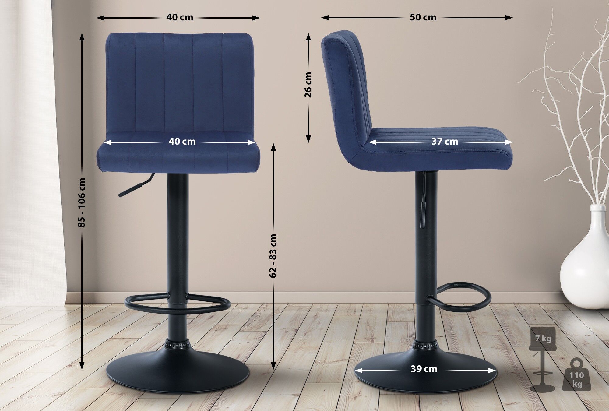 Barhocker Jamie Samt, blau