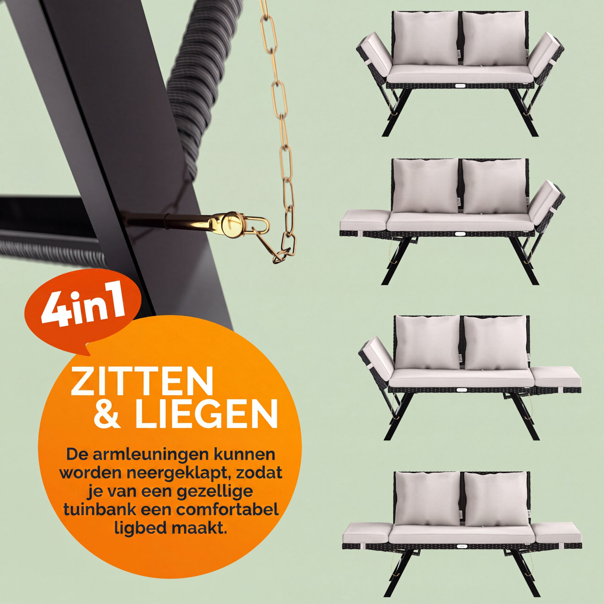 Polyrattan Gartenbank Schwarz/Creme 176x56x81cm