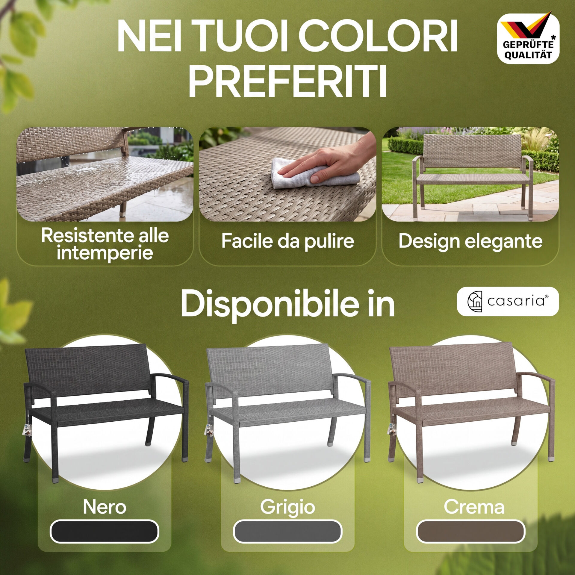 Polyrattan Gartenbank Creme-Beige 122x58x87cm