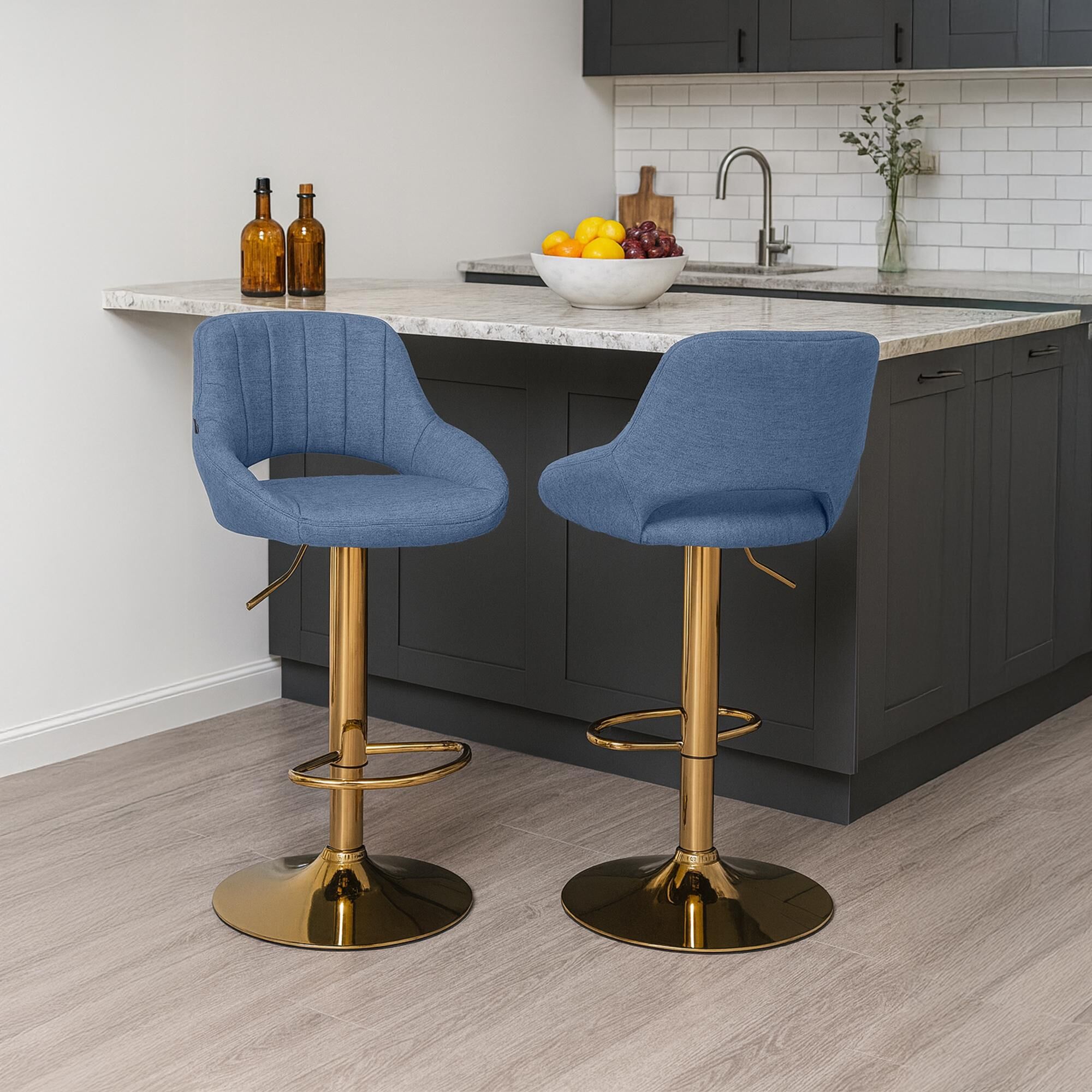 Barhocker Milet Stoff gold, blau