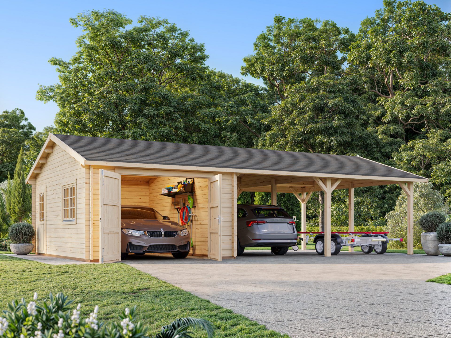 Palmako Holzgarage Roger 19,0+33,2 m2 mit Holztor