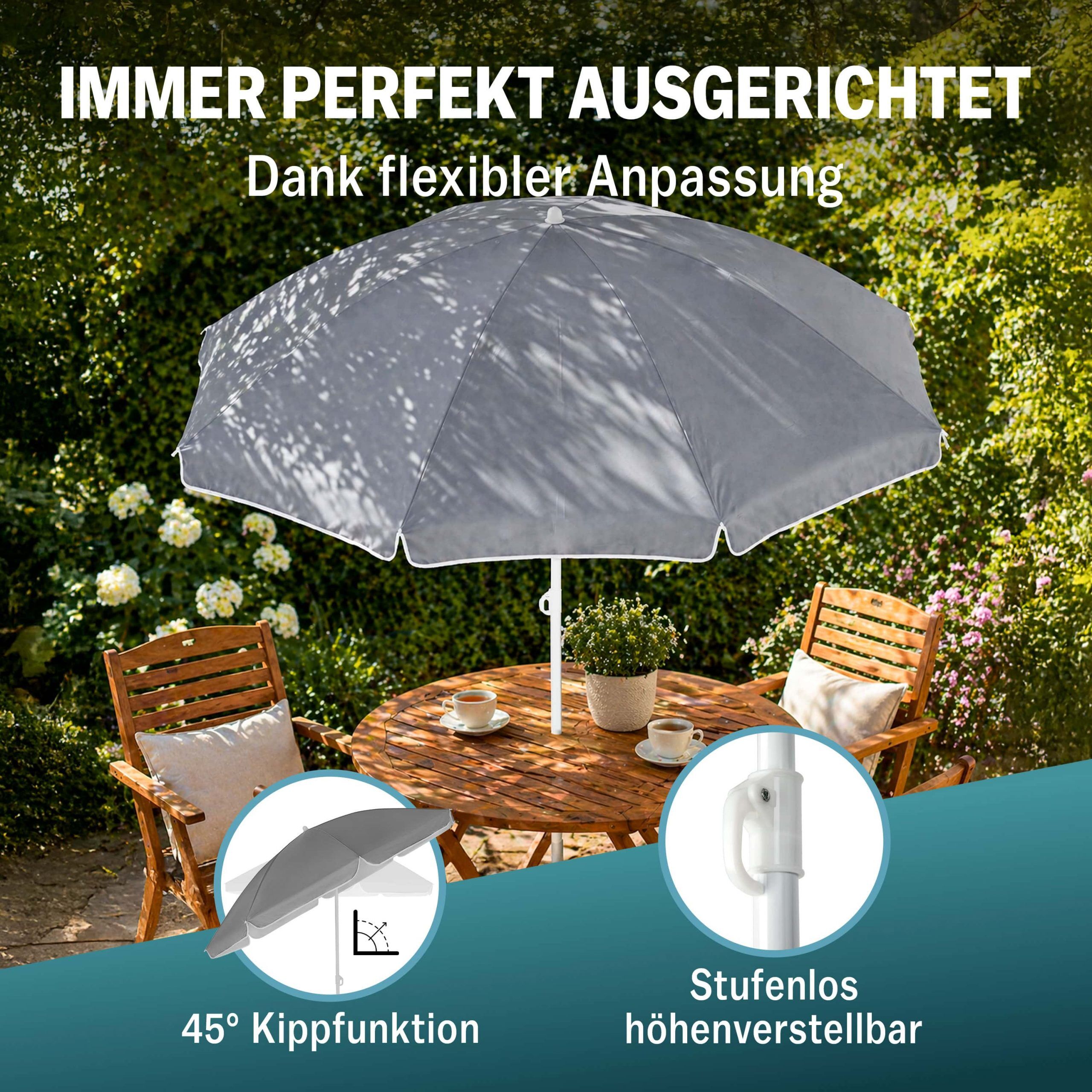 Sonnenschirm Cyprus Blau/Weiß 180cm UV-Schutz 50+ Neigefunktion