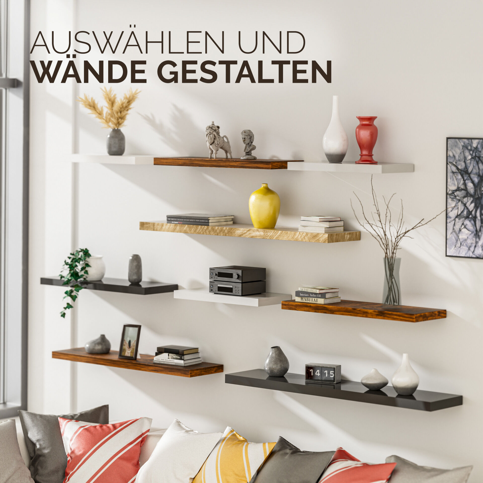 Wandregal Schweberegal 110cm Schwarz + Halterung