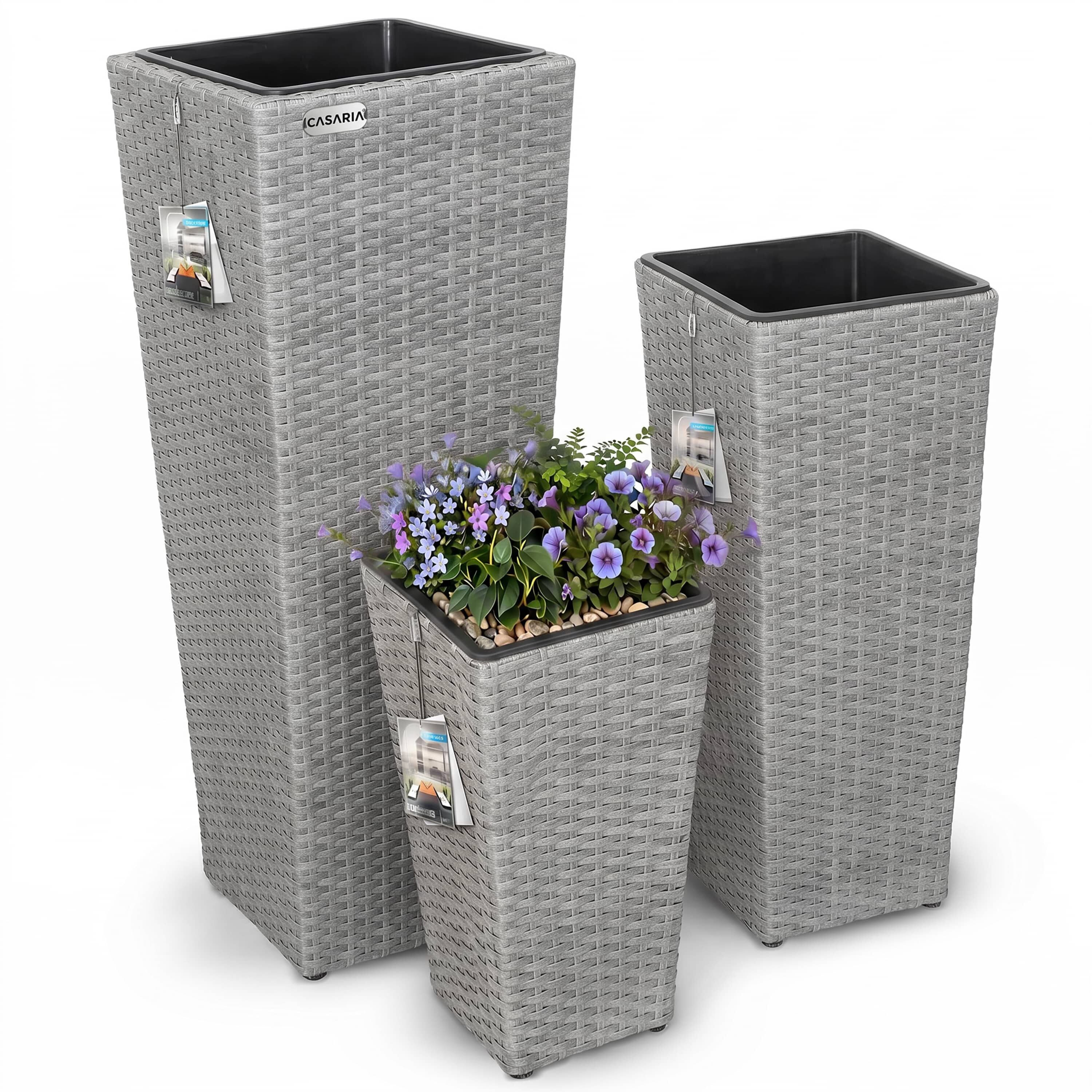 Polyrattan Blumentopf 3er-Set Grau