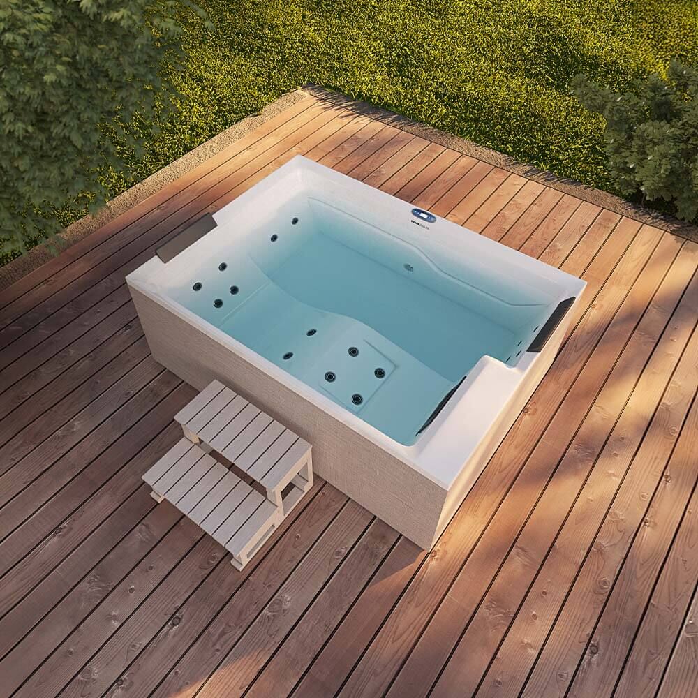 Outdoor Whirlpool NIMBUS DELUXE mit Treppe und Thermoabdeckung - 190 x 140 cm für 2 Personen