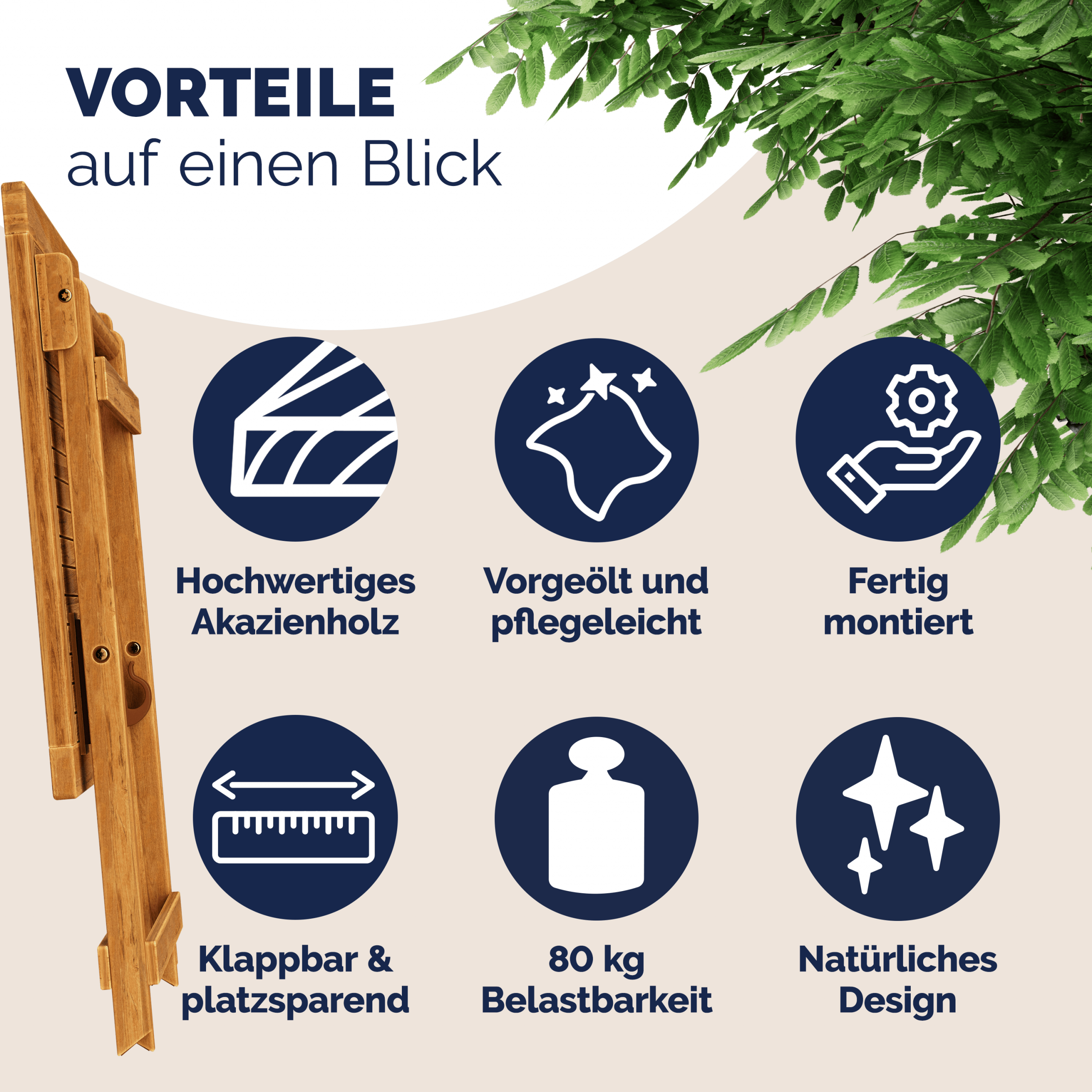 Gartentisch Akazienholz 70x70x73cm klappbar