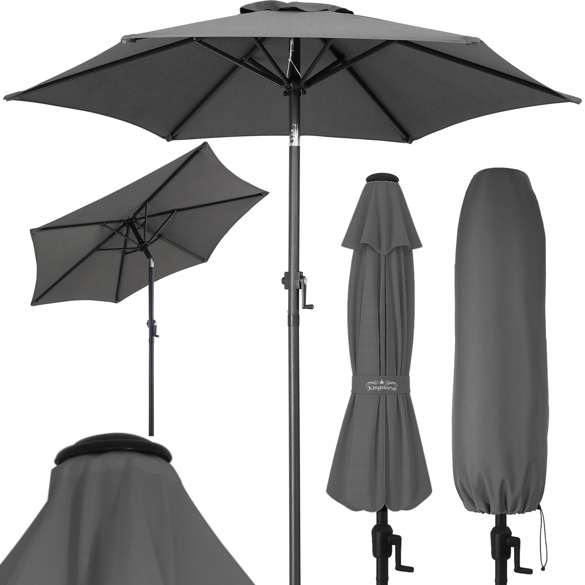 Sonnenschirm Fiji Anthrazit Ø200cm UV-Schutz 80+ mit Kurbel