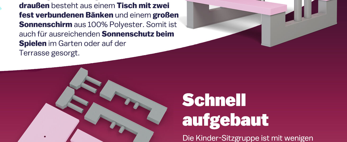 Kindersitzgruppe Pink mit Sonnenschirm