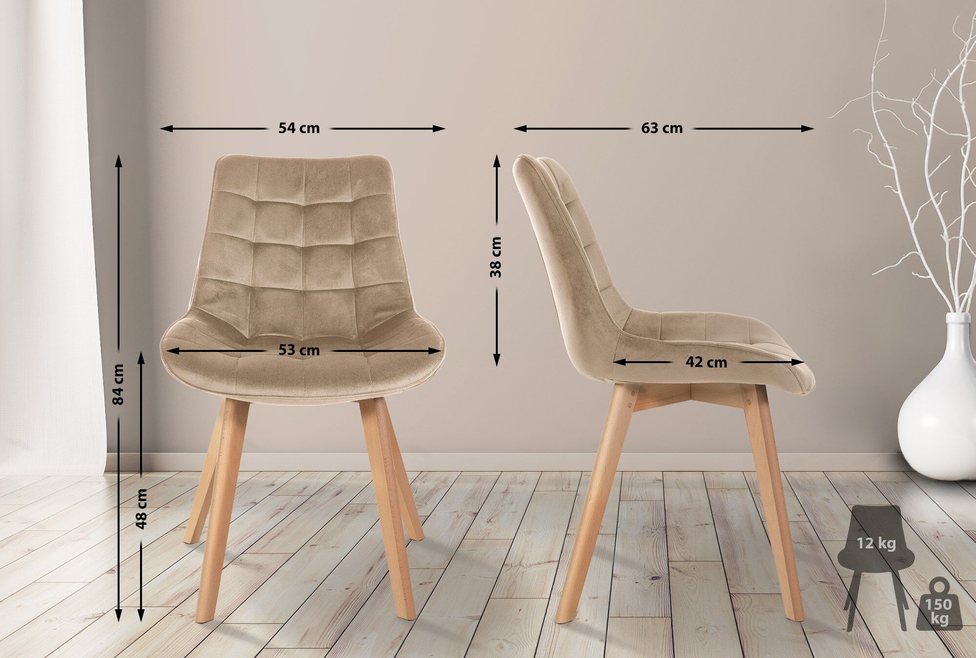 2er Set Stühle Brook Samt, braun