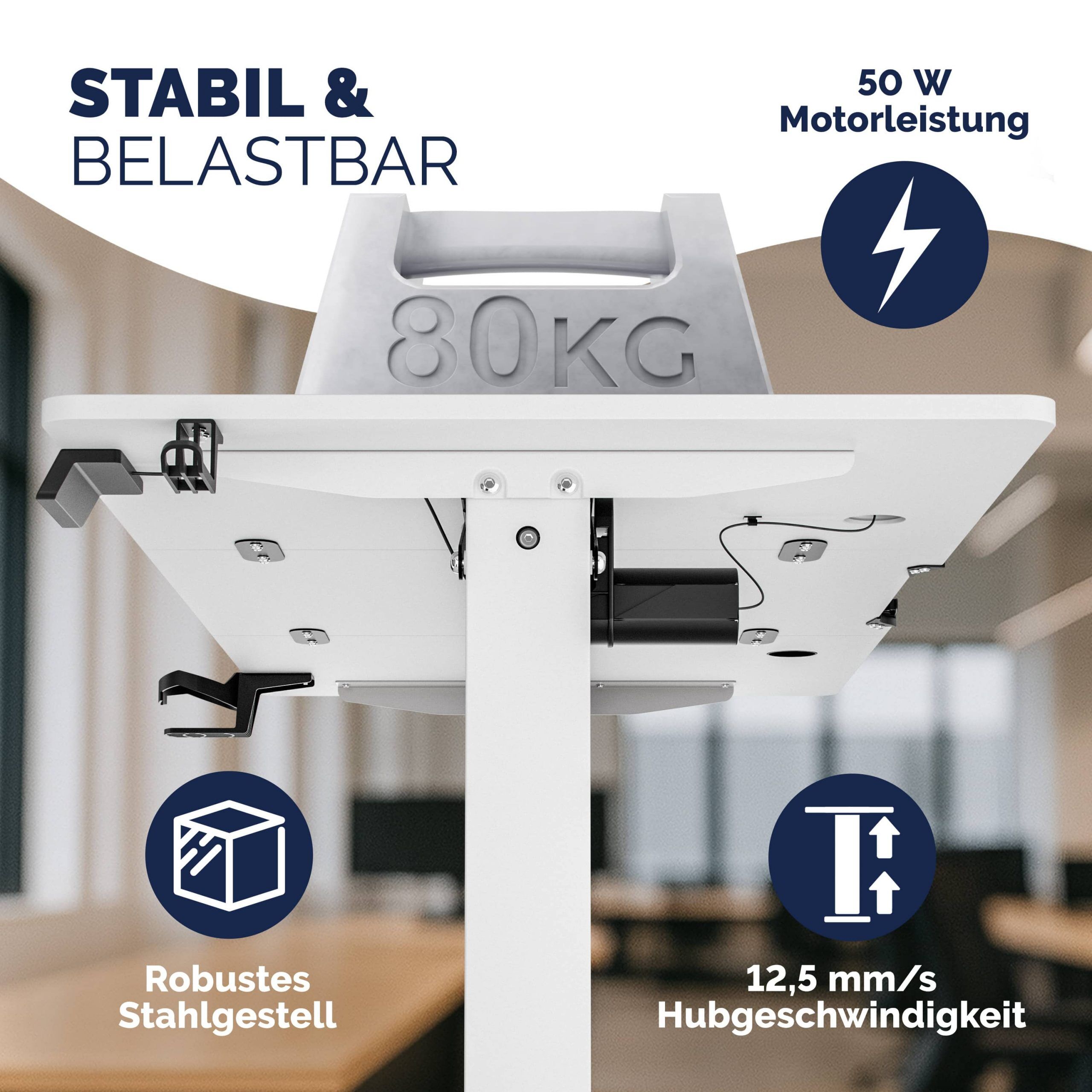 Höhenverstellbarer Schreibtisch Weiß 120x60x72-117cm